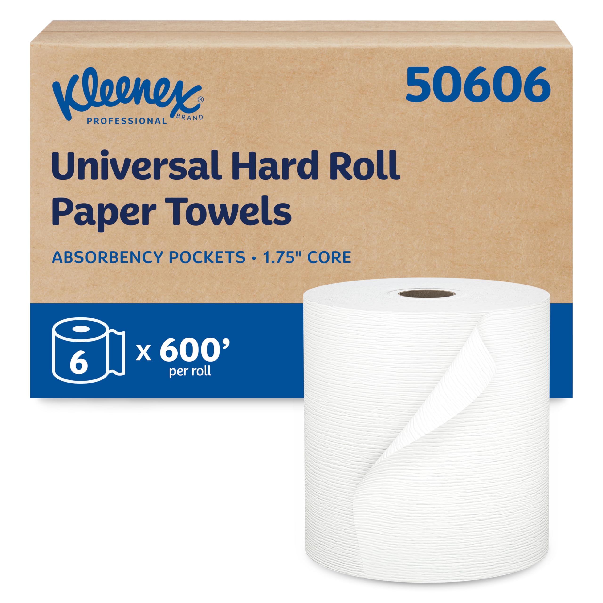 Kleenex Universal Hard Roll Paper Towels Bulk 50606 Hardwound 1 75 Core Premium Absorbency Pockets White 600 Roll
