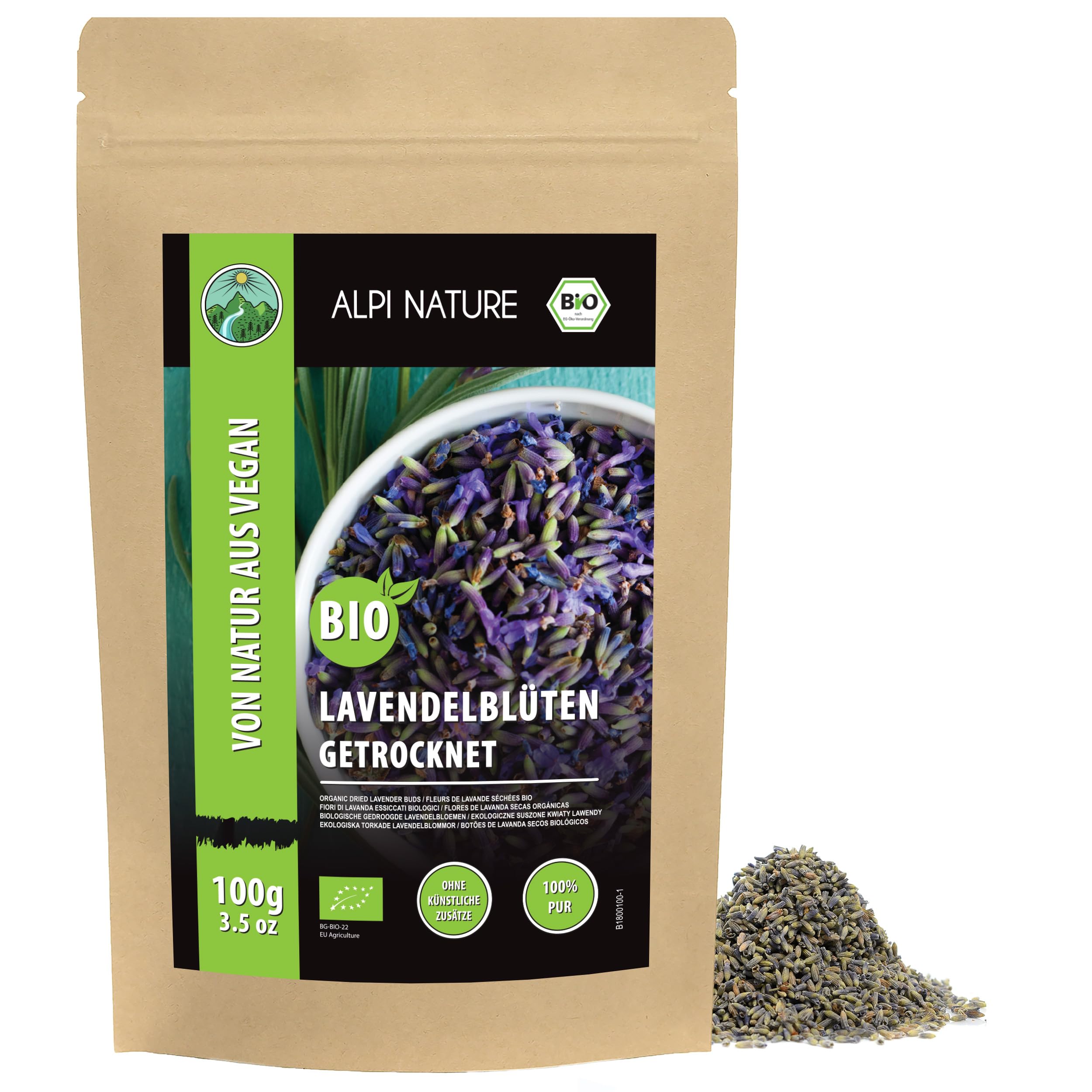 Alpi NatureOrganic Dried Lavender 100g 3.5 oz, Whole Dried Lavender Flowers, Loose TeaEU Organic
