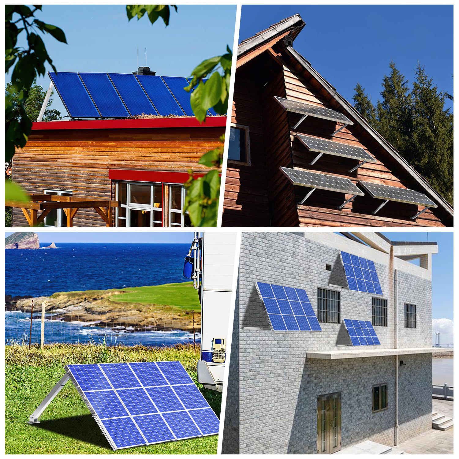 Solarpanel Halterung 4er Set 0-60° verstellbar Aluminium | Aufständerung 38-68 cm höhenverstellbar, Solarmodul Halterung für Balkonkraftwerk, Flachdach, Wand, Wohnmobil & Boot