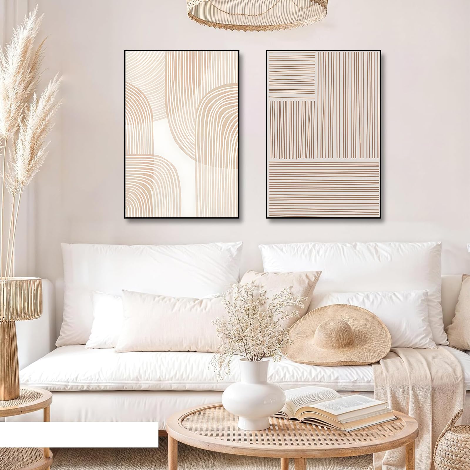 BNREDA Abstrakte Linie Pflanze Poster,Modernes Geometrisches Linie Poster,Abstrakter Kunstplakate Boho Deko Bilder für Wohnzimmer Schlafzimmer-Ohne Rahmen (B, 80x120cm*2, Ungerahmt)