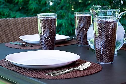 Miniatura 2 de Kraftware Juego de 6 manteles individuales ovalados de red para cualquier mesa al aire libre, color marrón chocolate