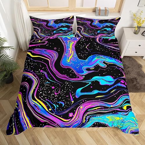 Miniatura 4 de Erosebridal Juego de ropa de cama abstracta azul neón para niñas y mujeres, funda de edredón geométrica de mármol geométrico, espiral a rayas,