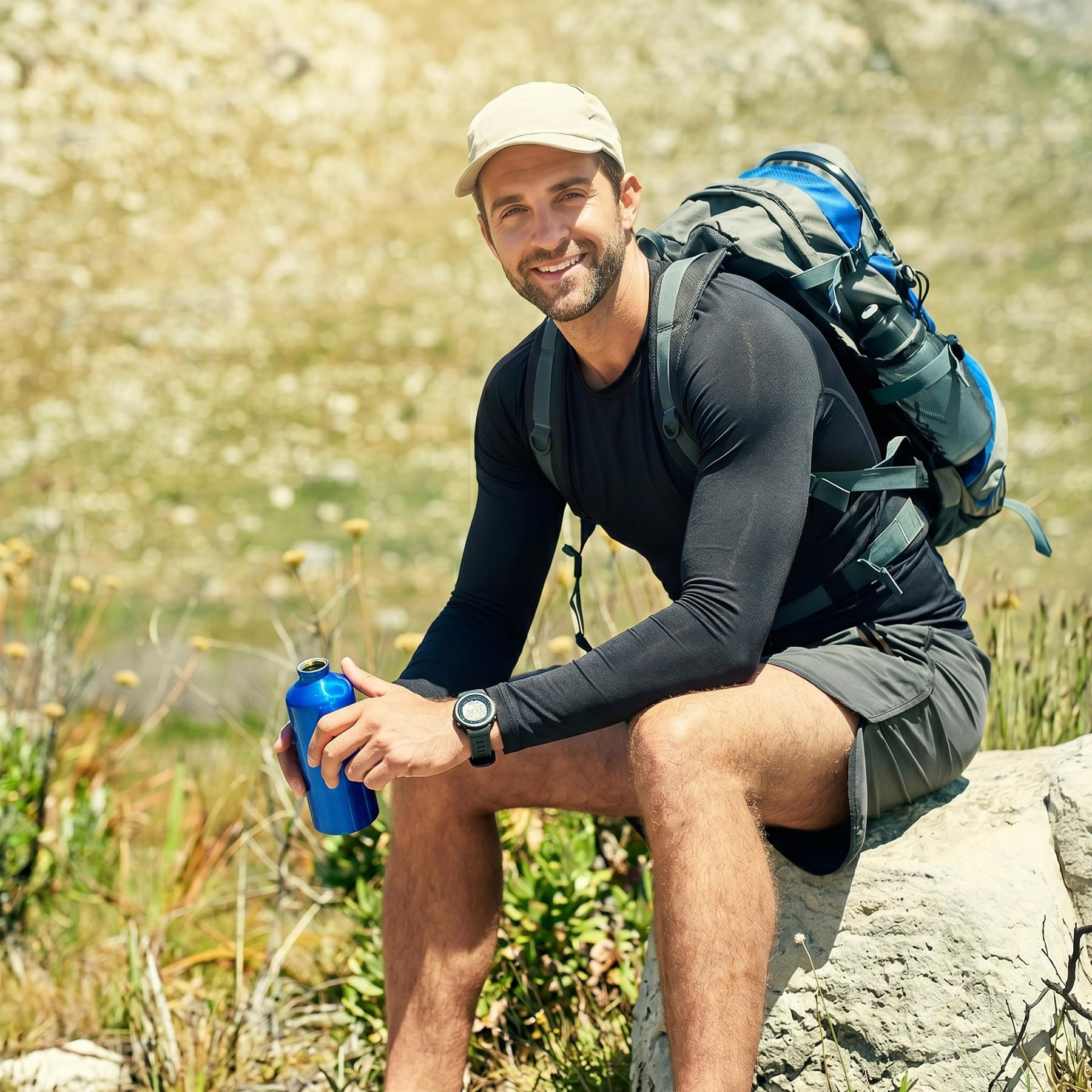 LANBAOSI Paquete de 3 camisetas de compresión de manga larga para hombre, secado rápido, protección solar, para correr, entrenamiento, capa base