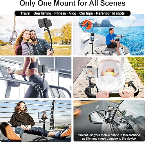 Miniatura 2 de REYGEAK Soporte flexible para cámara con abrazadera para trípode Go Pro Hero131211109 Insta 360 X4X3 DJI Pocket 3Action 543, soporte de cuello de