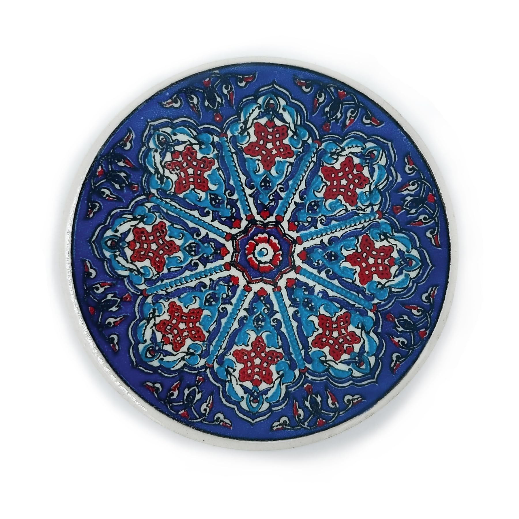 TurkCeramics by OMKAR INTERNATIONALHand-Crafted Turkish Round Ceramic Coaster (9 cm x 9 cm x 0.5 cm, OMMC9C-MIX2)
