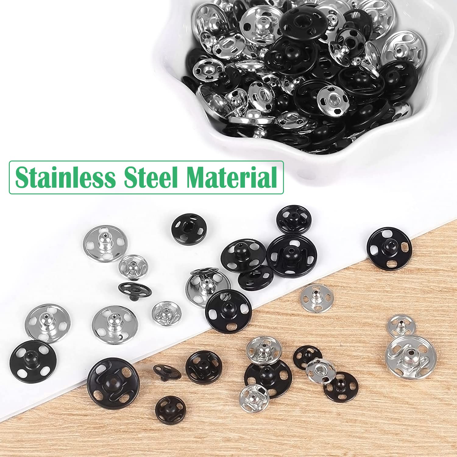 140 Set Bottoni A Pressione In Acciaio Inox - 4 Misure (8,5-16 Mm) Per Cucito Fai Da Te, Colore Argento - Foto 13