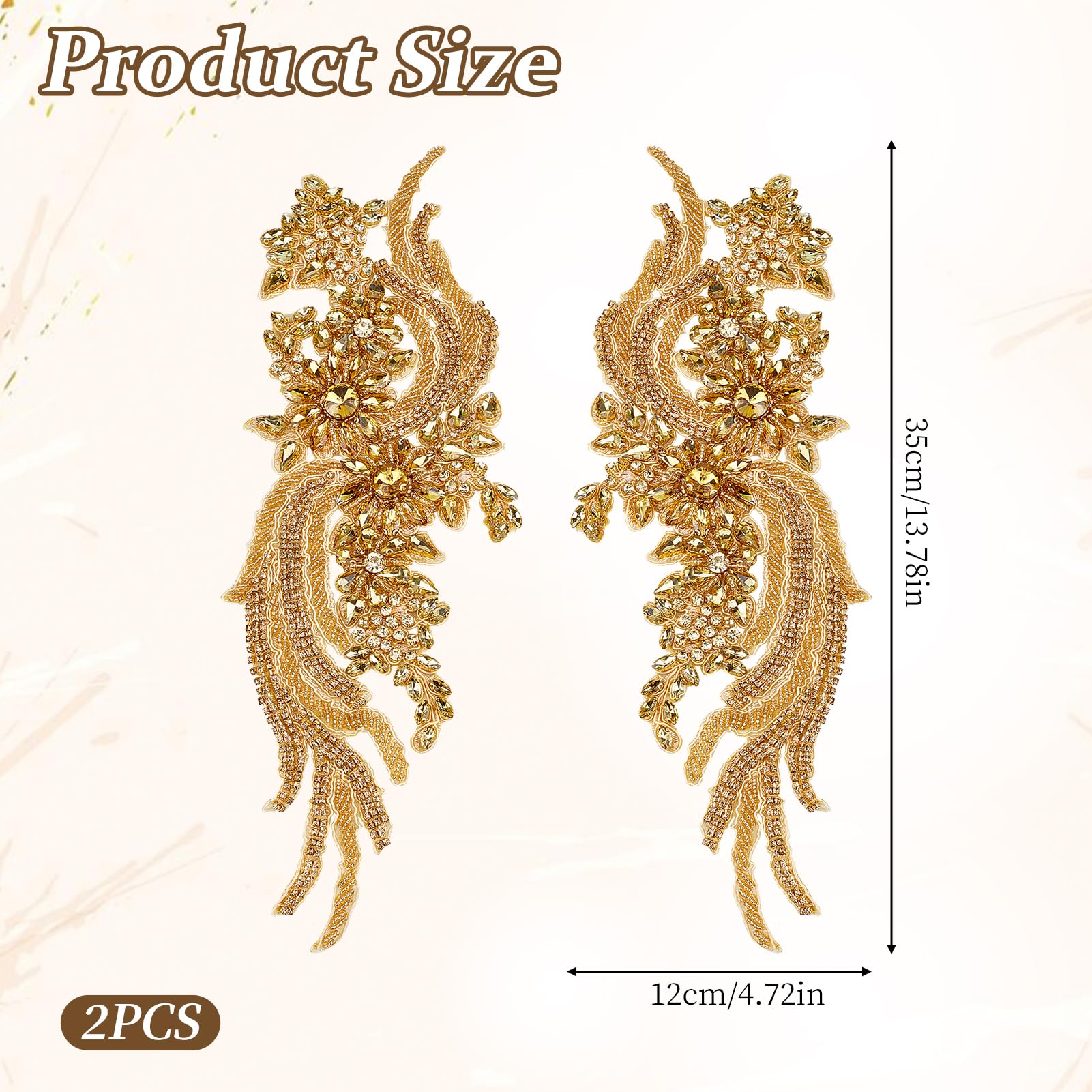 Applique en Dentelle avec Strass Dorés Patchs en Cristal Perlé Appliques Florales Scintillantes à Coudre Patch Doré Fait Main à Coudre pour Robe de Mariée Vêtements Loisirs Créatifs