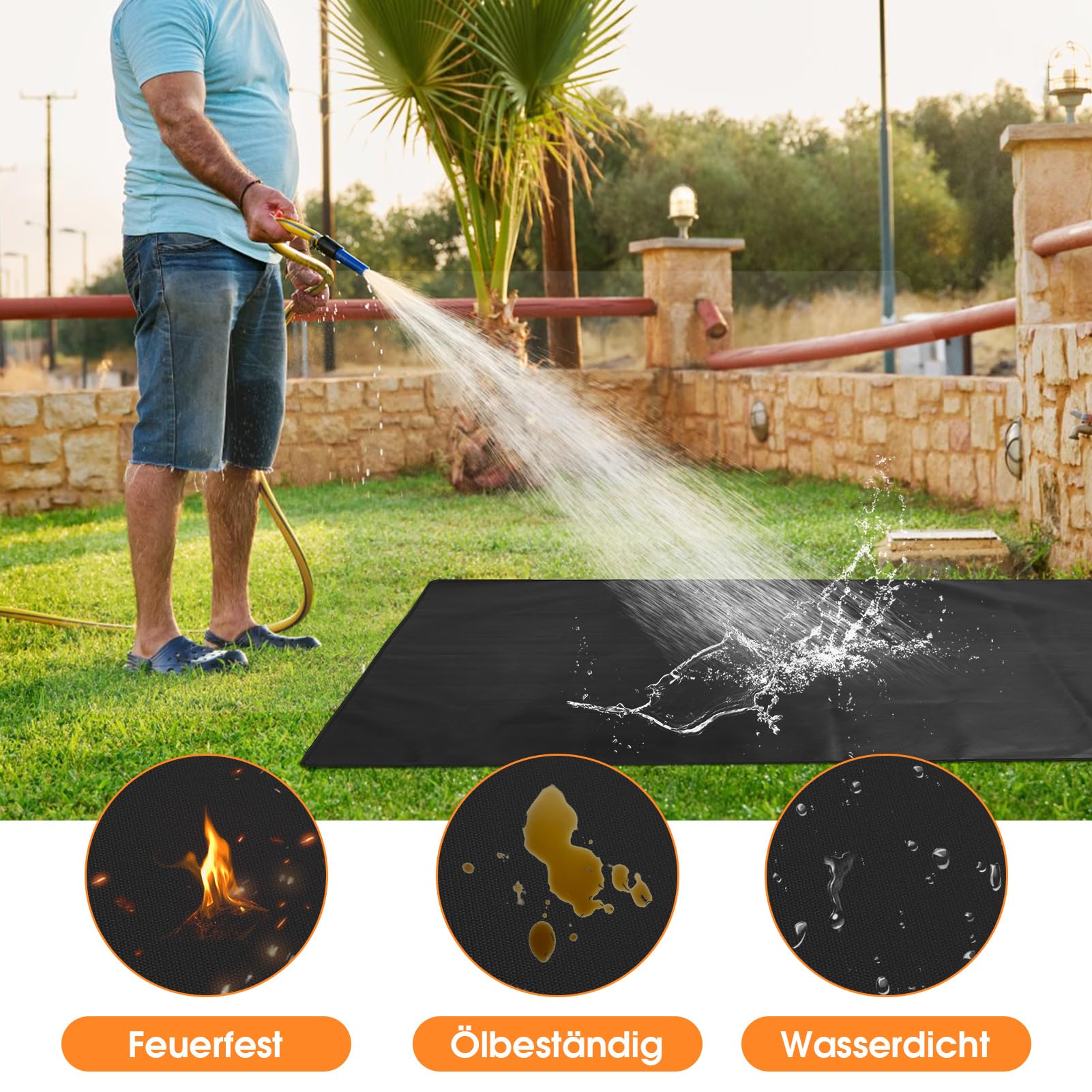Grillmatte Bodenschutz 193x132cm, Grillteppich Outdoor Feuerfeste Unterlage Extra Groß Grillunterlage Bodenschutzmatte Faltbare Grillunterlage für BBQ Grill Kamin Boden Rasen