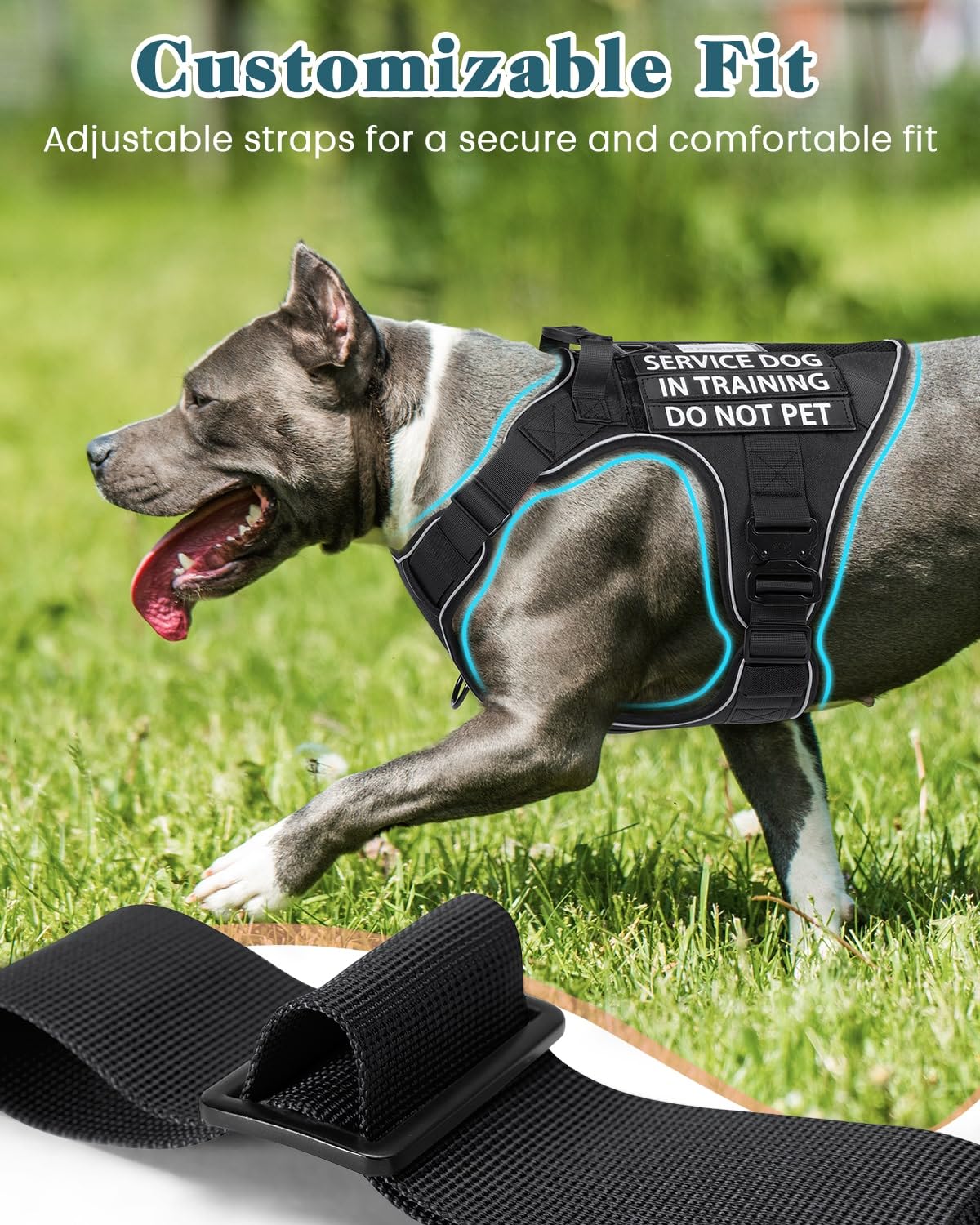 Arnés de perro de servicio para perros pequeños y medianos, hebillas de metal completo, arnés de chaleco negro resistente para caminar, senderismo, entrenamiento
