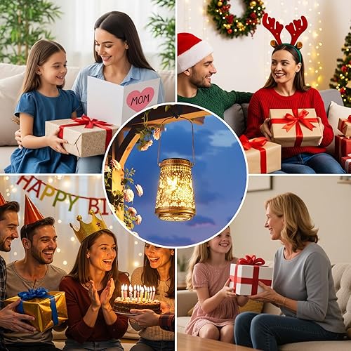 Miniatura 6 de Paquete de 2 faroles solares impermeables para exteriores, estilo retro, de metal, colibrí, decoración de jardín, regalos para mujeres, mamá,