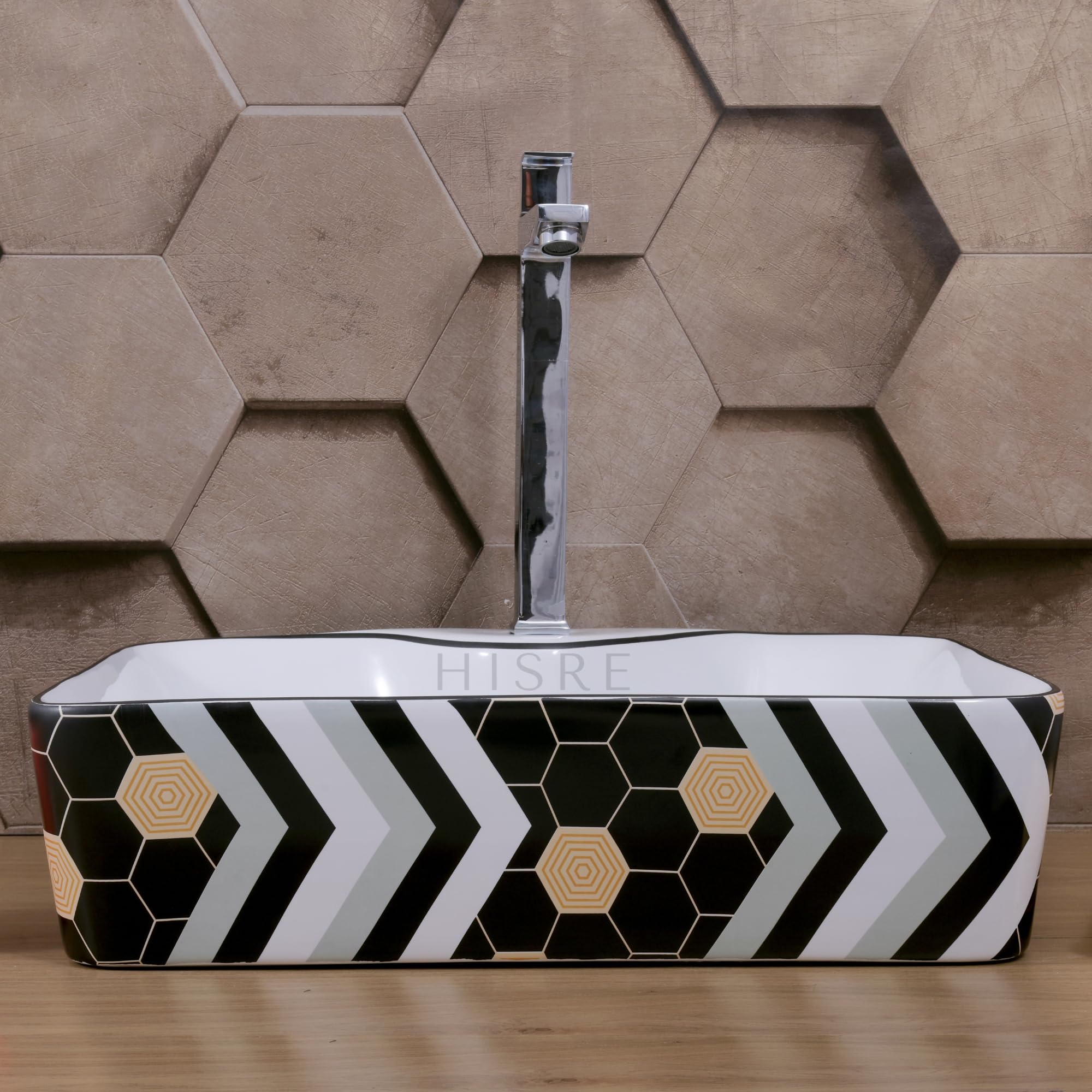 HISRE Table Top Wash Basin For Bathroom | Over Counter Top Wash Basin For Living Room | Washbasin Countertop | Tabletop Ceramic Bathroom Kitchen Sink (18 x 14 x 5.5 Inch) (SKTPR4103), photo 3 of 5