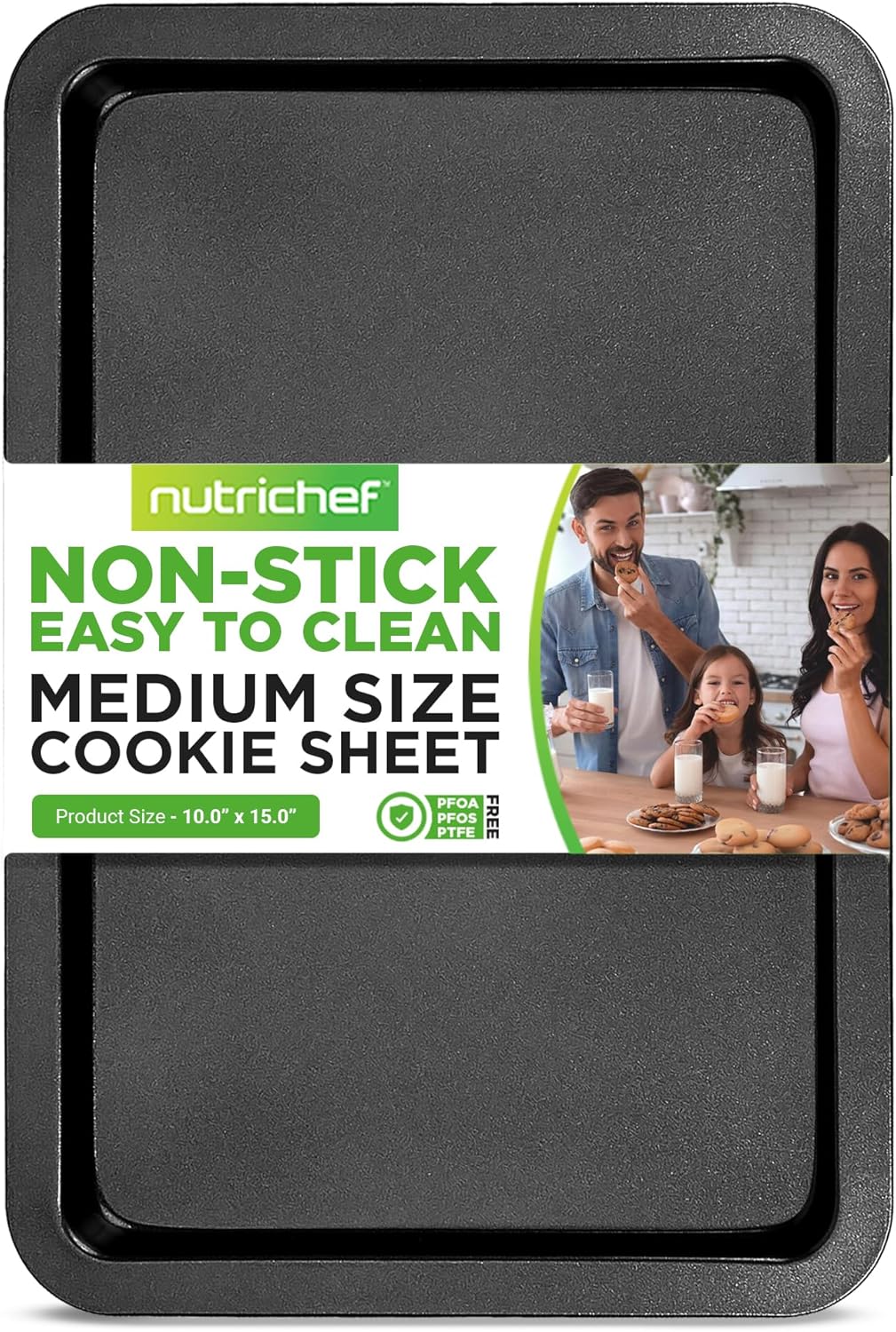 NutriChef 15” x 10″ Non-Stick Cookie Sheet for Baking – Carbon Steel Baking Pan w/ Nonstick Coating – Jelly Roll Pan Compatible with Ovens & Toasters, Grey NutriChef 15” x 10″ Non-Stick Cookie Sheet for Baking – Carbon Steel Baking Pan w/ Nonstick Coating – Jelly Roll Pan Compatible with Ovens & Toasters, Grey