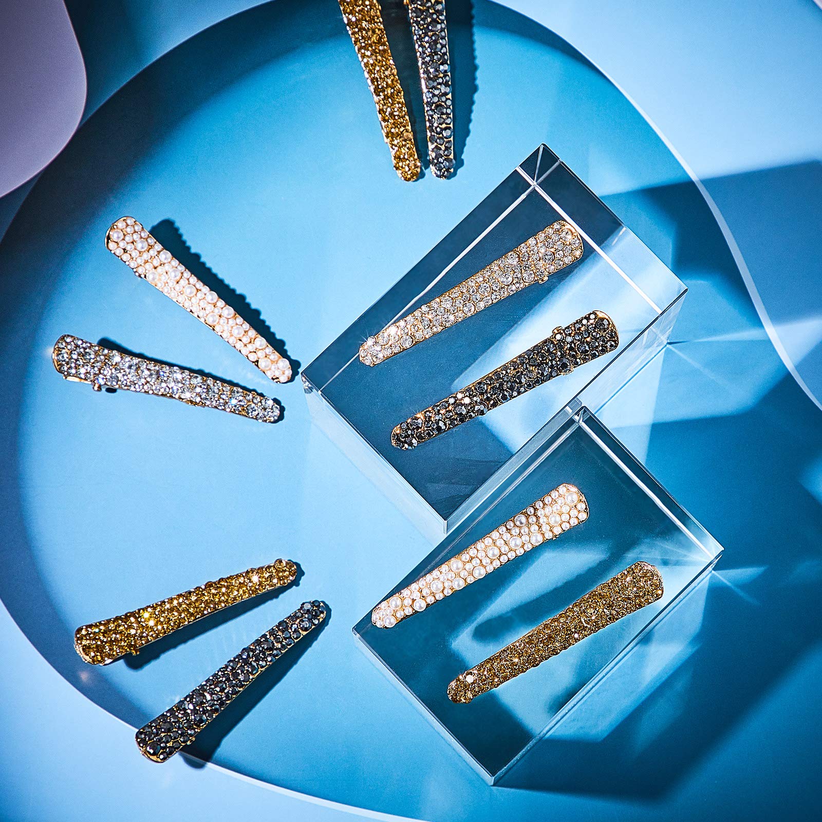 16 pinzas para el cabello con diamantes de imitación, 4 colores, horquillas de cocodrilo duraderas para mujeres y niñas, accesorios de peluquería 5
