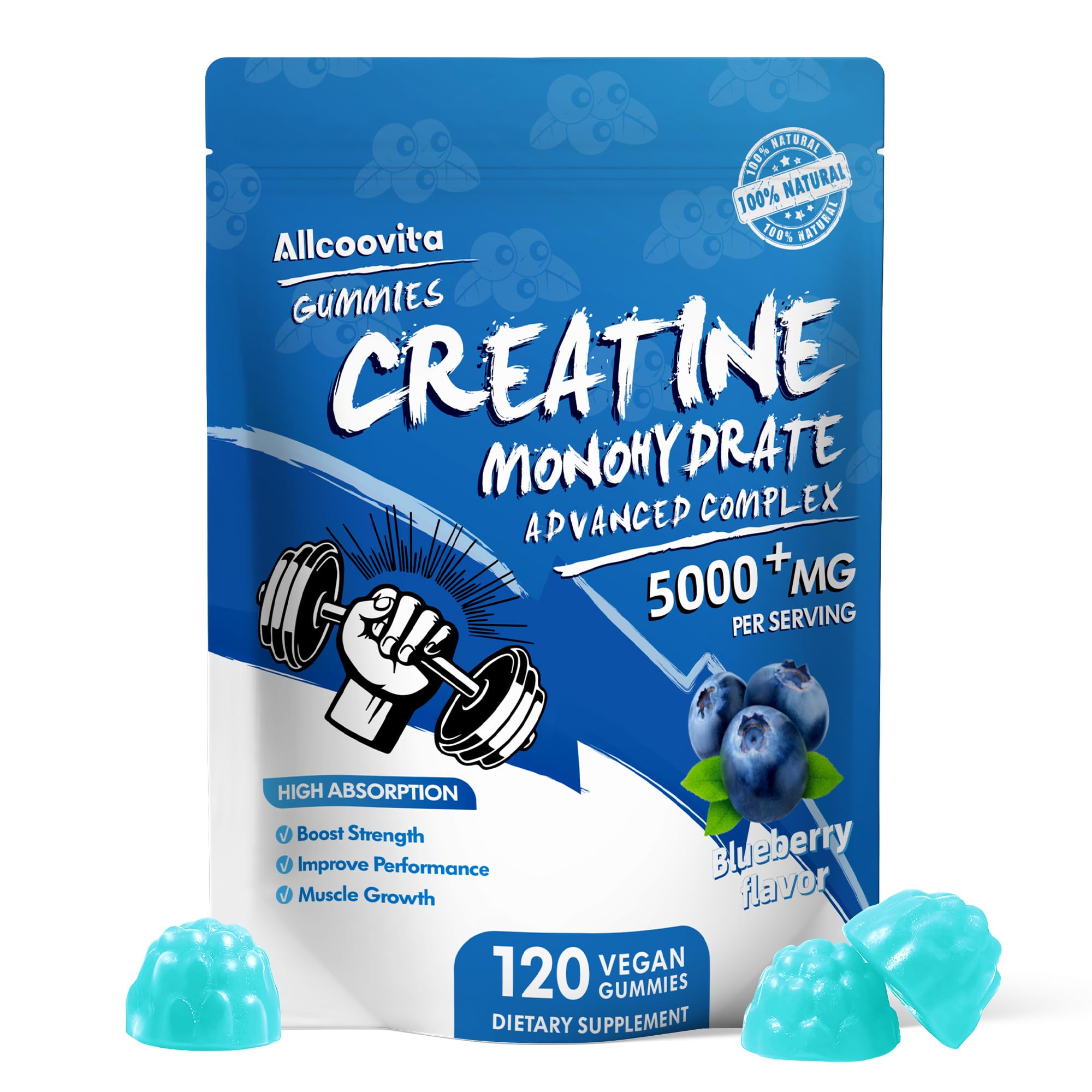 NSF Certified Creatine Gummy - Creatine Monohydrate Gummies 5000mg for Men & Women -120 Gummies Advanced Formula, Muscle Strength, Muscle Builder, Energy Boost, Pre-Workout Supplement-Blueberry — Amazon image 9