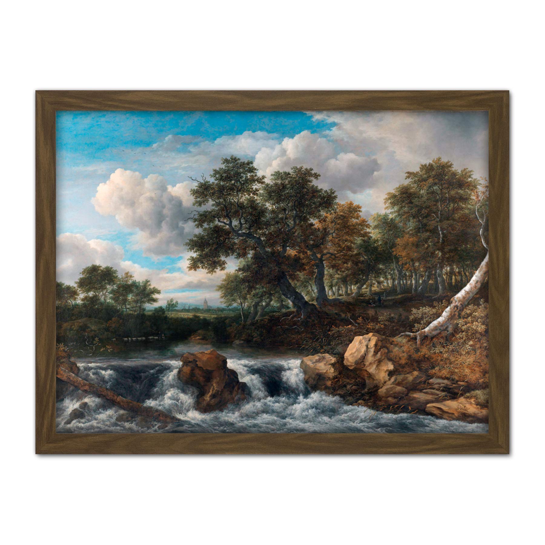Artery8 Van Ruisdael Landscape Waterfall River Painting Artwork Framed Wall Art Print 18X24 Inch