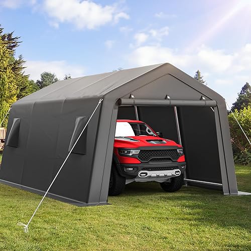 YITAHOME 10 x 15 FT Carport Car Canopy Heavy Duty Galvanized Frame Car Shelter Car Canopy Tent with Air Vents, Portable Garage Tent Boat Shelter - Gray