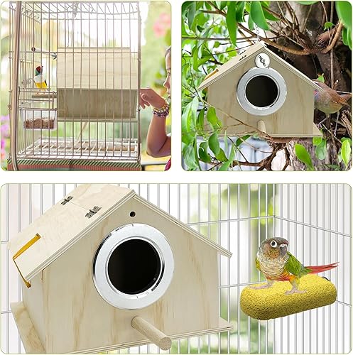 Miniatura 5 de kathson Caja nido de periquitos para anidación de pájaros, caja de apareamiento para cría de loros, agapornitos, cacatúas, pinzones (10.1 x 8.5 x