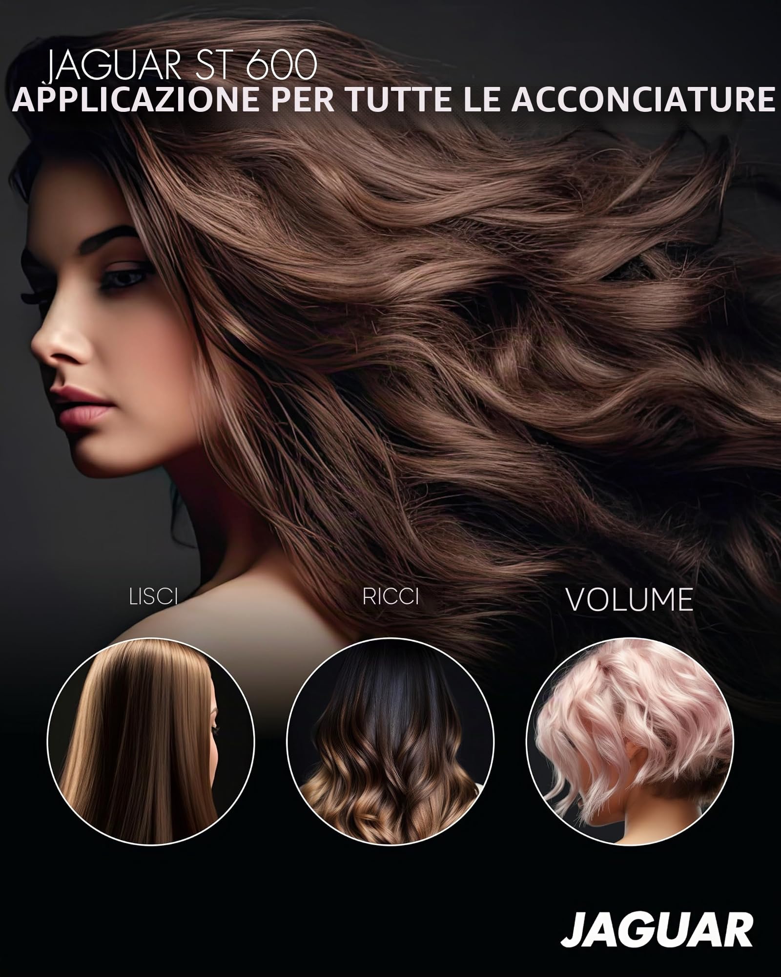 JAGUAR Piastra ST600 Black | Piastra professionale per capelli con regolazione continua della temperatura | Piastre riscaldanti arrotondate e a molla | da un professionista per te
