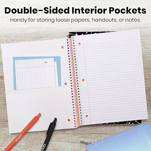 Miniatura 2 de Yoobi Juego de 3 cuadernos de espiral con rayas, 1 asignatura, diseños celestiales en rosa, morado y negro, 150 hojas perforadas con 3 orificios,