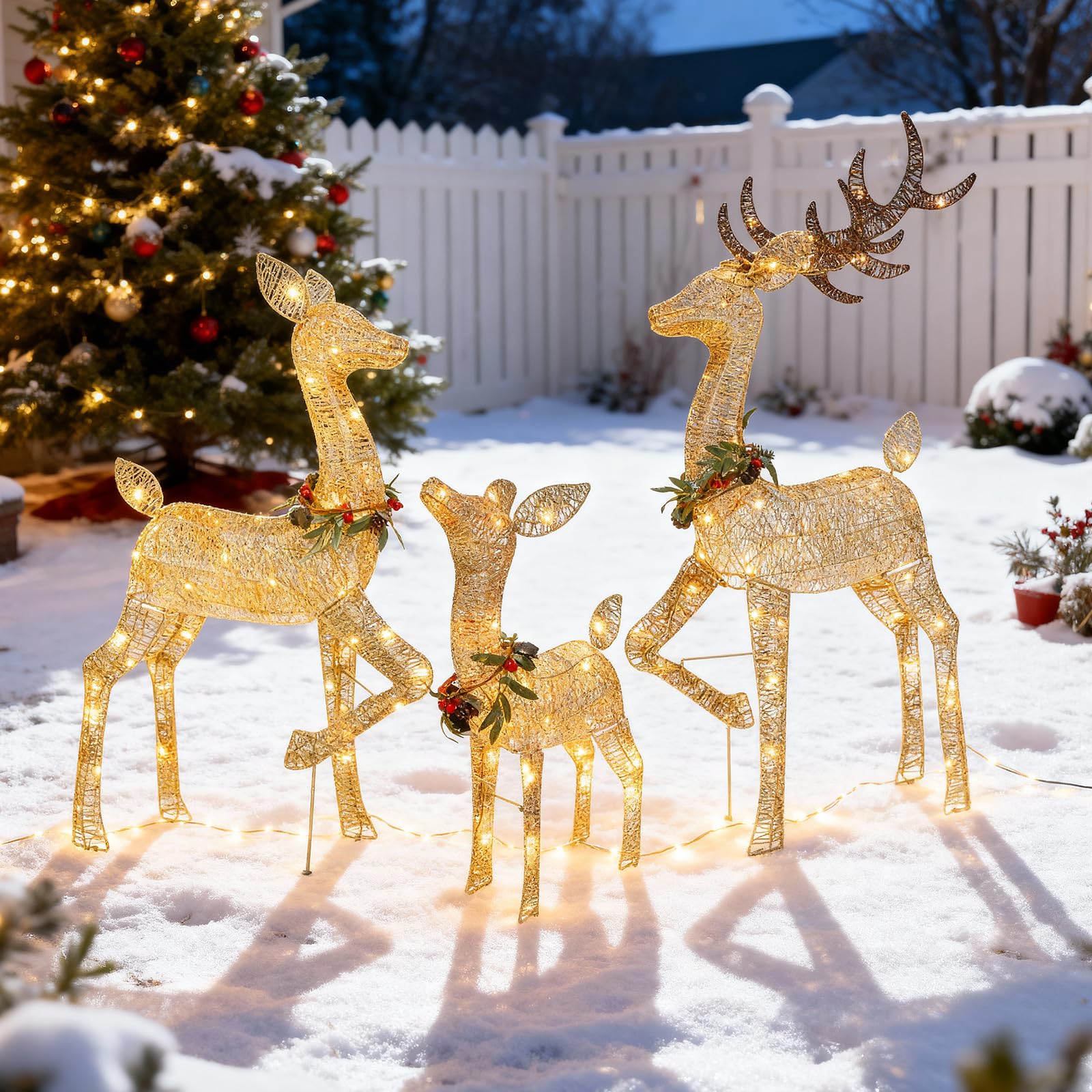 Weihnachten Hirsch Deko Set Echt 3D Weihnachten Rentier Haus mit LED Warmlicht 175 Festliche Atmosphäre Dekoration