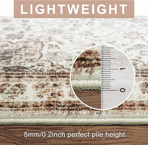 Miniatura 4 de Moespace Alfombra lavable de 2.5 x 8 pies, alfombra retro bohemia vintage de pelo bajo, alfombra de entrada para pasillo, alfombra oriental