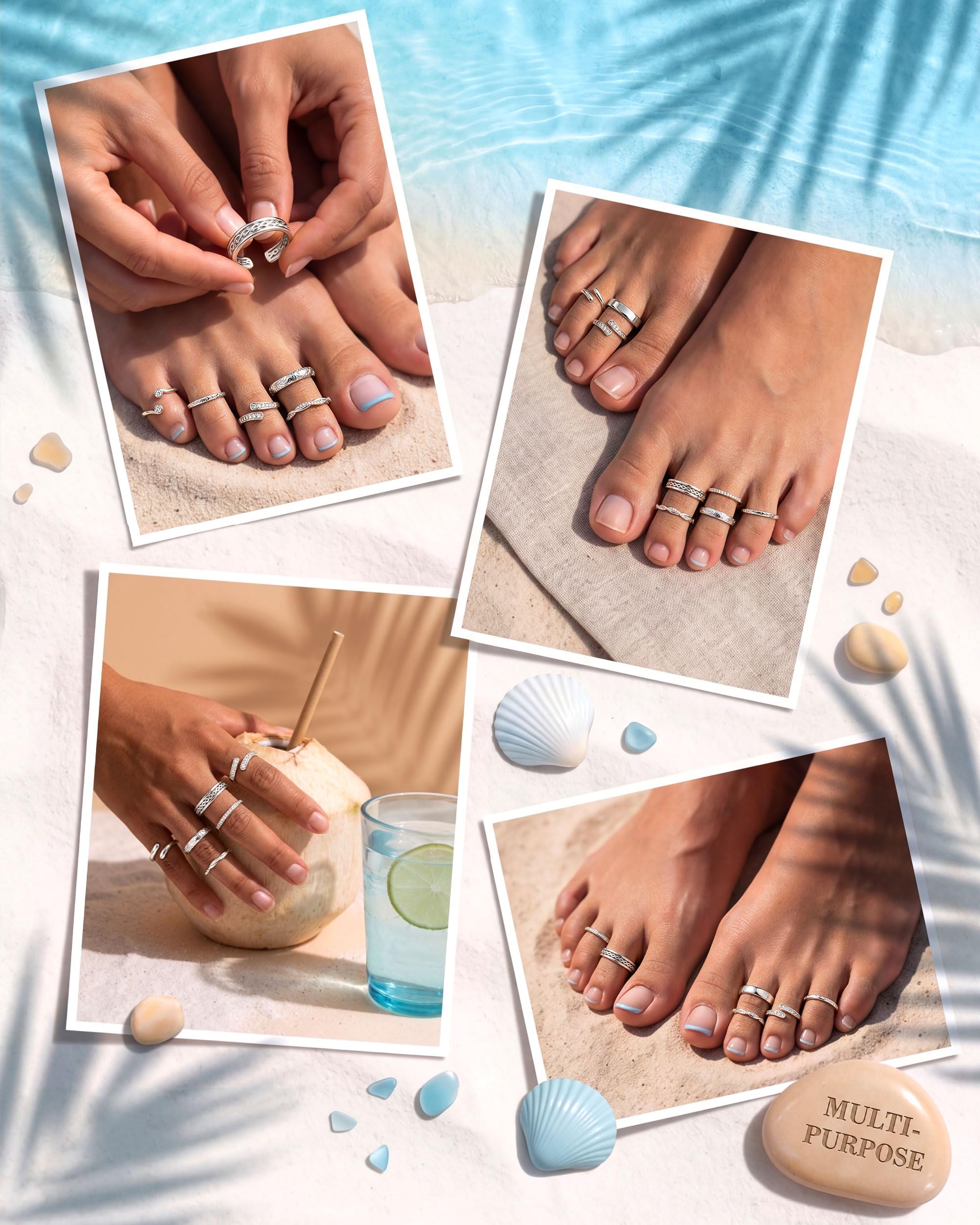 ORAZIO 9 Stück 16 Karat Gold/Silber Zehenringe für Damen Verstellbarer Offener Zehenring Set CZ Eingelegte Ringe Gold Wasserfest Ringe für Frauen Sommer Strand Fuß Ringe Schmuck
