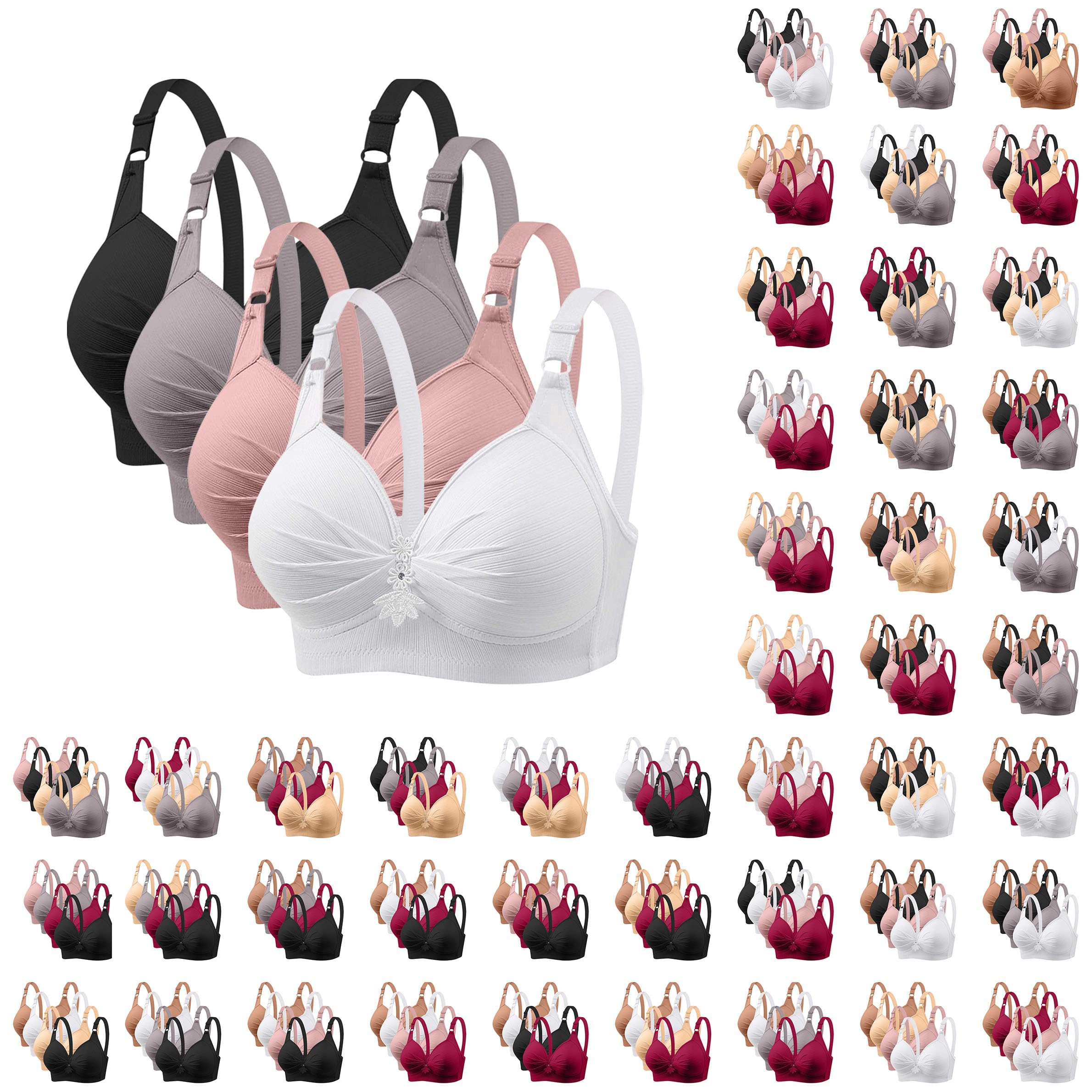 4 Pieces Wireless Push Up Bras for Women Adjustable Strap Bras Women's Comfortable Breathable Daily Underwear Bra