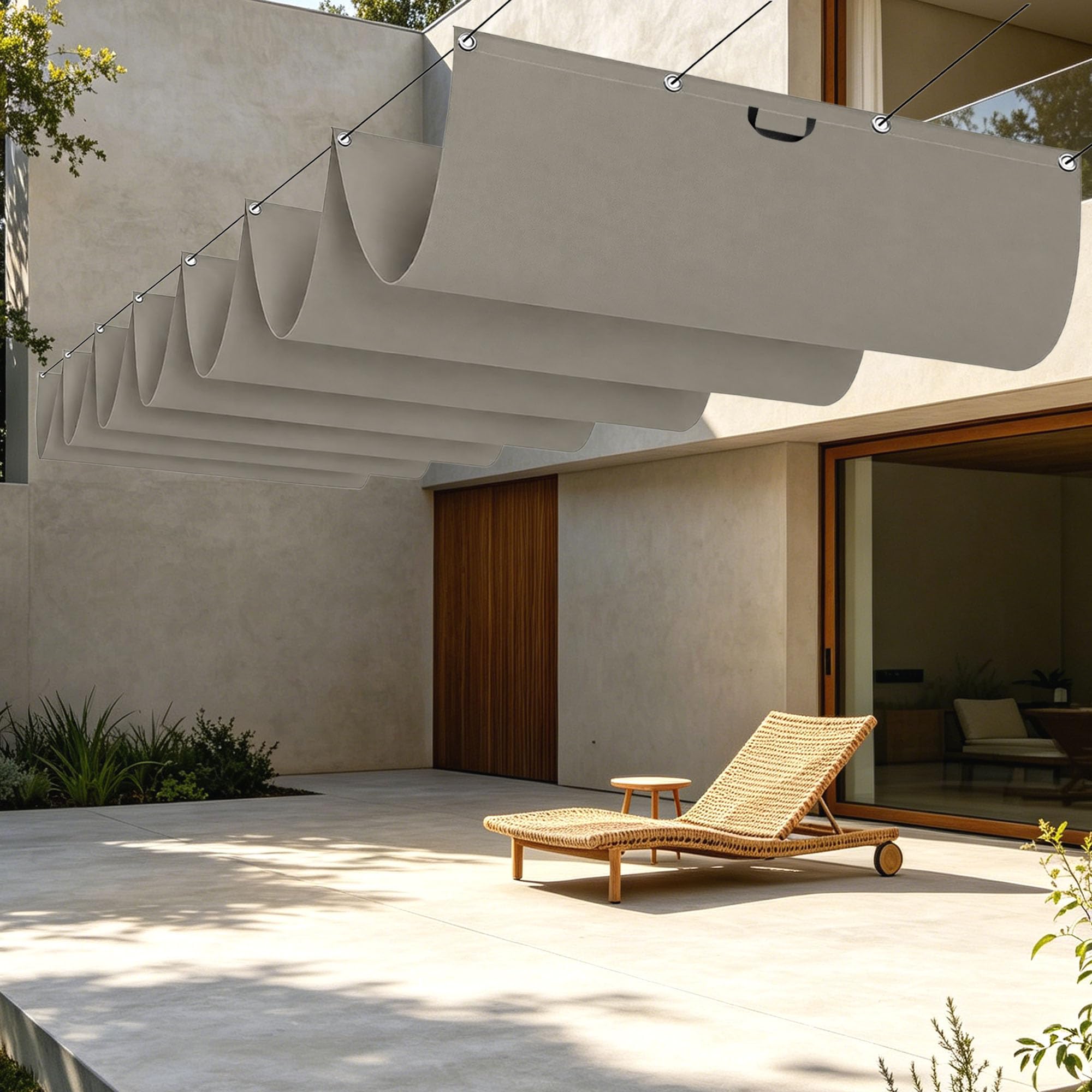 Voile d'ombrage rétractable de 500 x 750 cm avec oeillets taupe