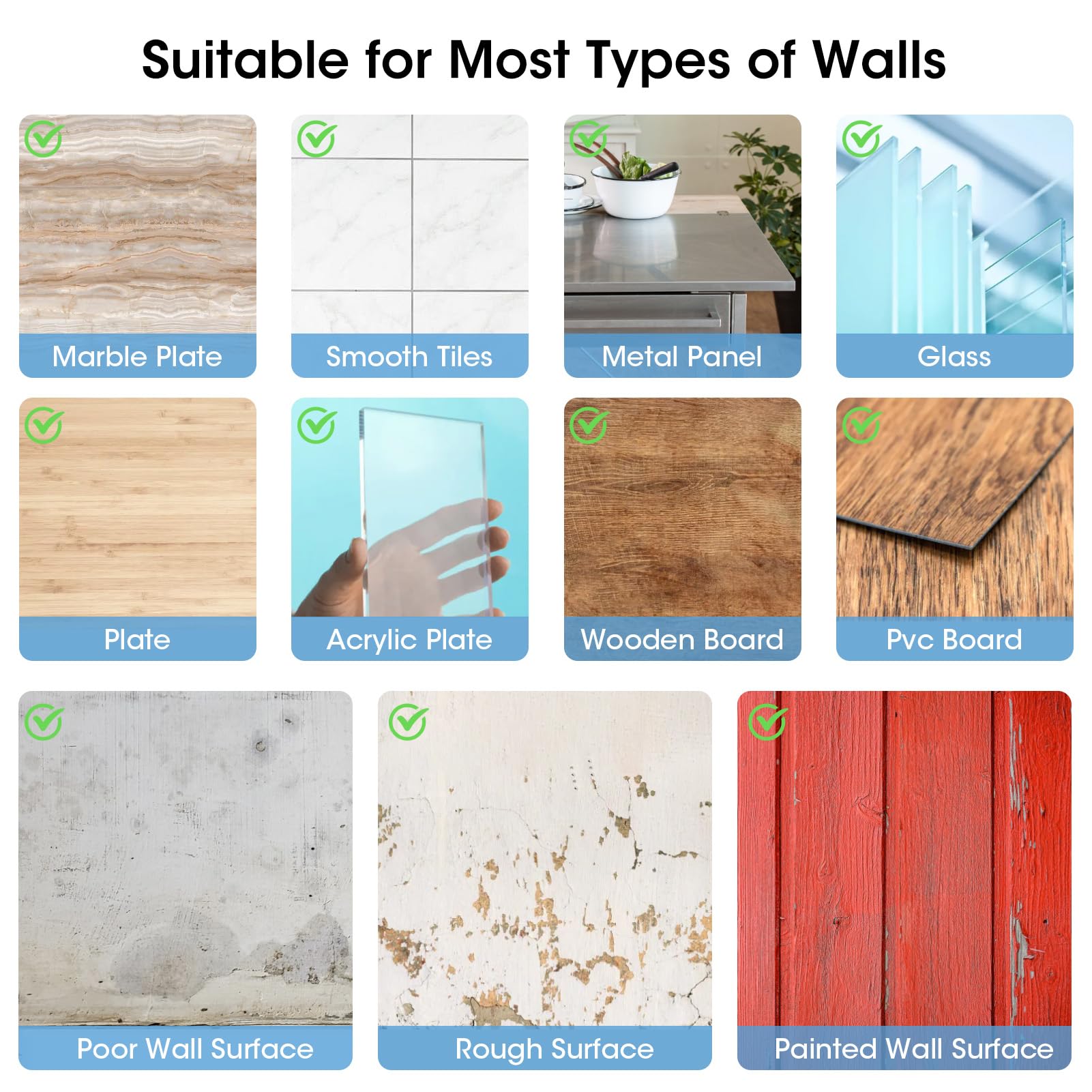 10 Ganci Adesivi Per Tende - Supporto Senza Trapano Per Bastoni Fino A 2 Cm Di Diametro