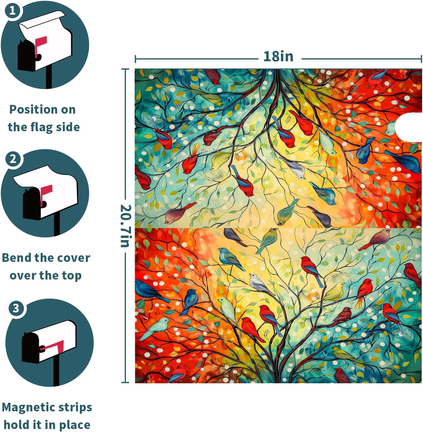 Spring Summer Flower Mailbox Covers Magnetic Standard Size 18x21 Inch Colorful Rainbow Tree of Life Branch Mailbox Covers Spring Abstract Birds Mailbox Wrap Post Letter Box Cover for Home Gadern Decor