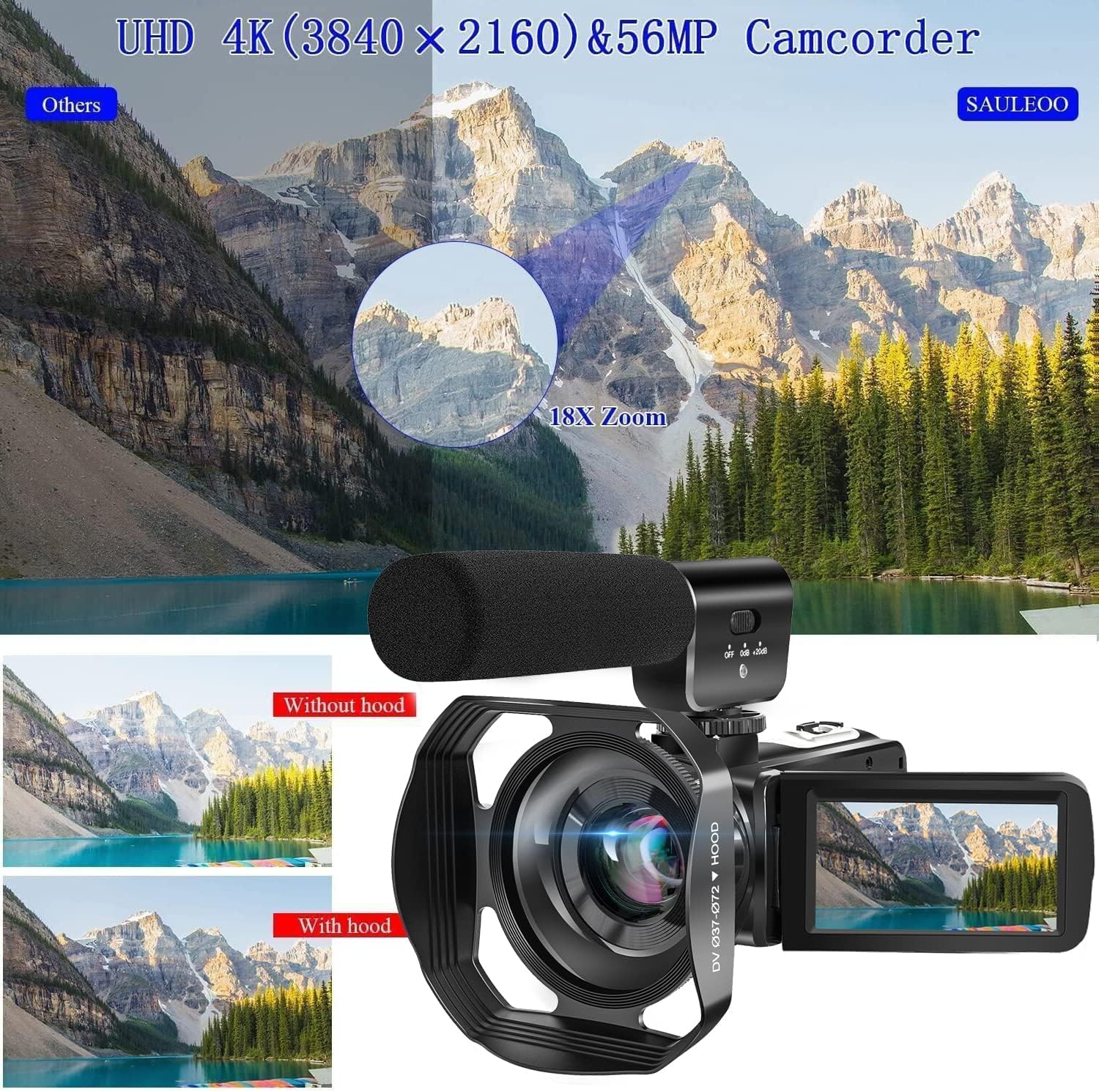 Yisence Tech 4K Video Camera Camcorder, 30FPS 56MP WiFi IR