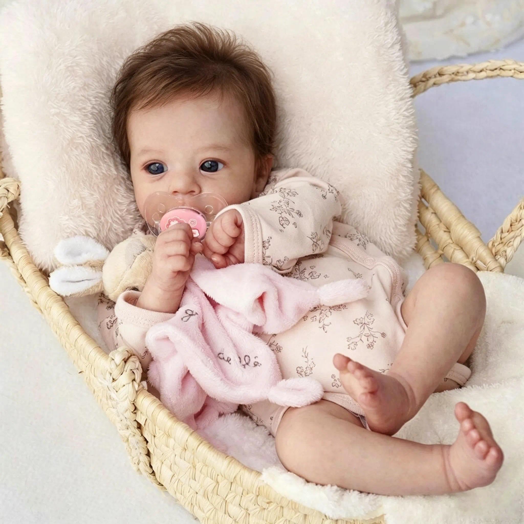 Zero Pam Realista Muñecas Bebe Reborn - 48 Cm Muñeca De Vinilo Cuerpo De Tela Suave Ojos Abiertos, Muñecas Bebé De Aspecto, Real con Pelo, con Biberón Y Chupete