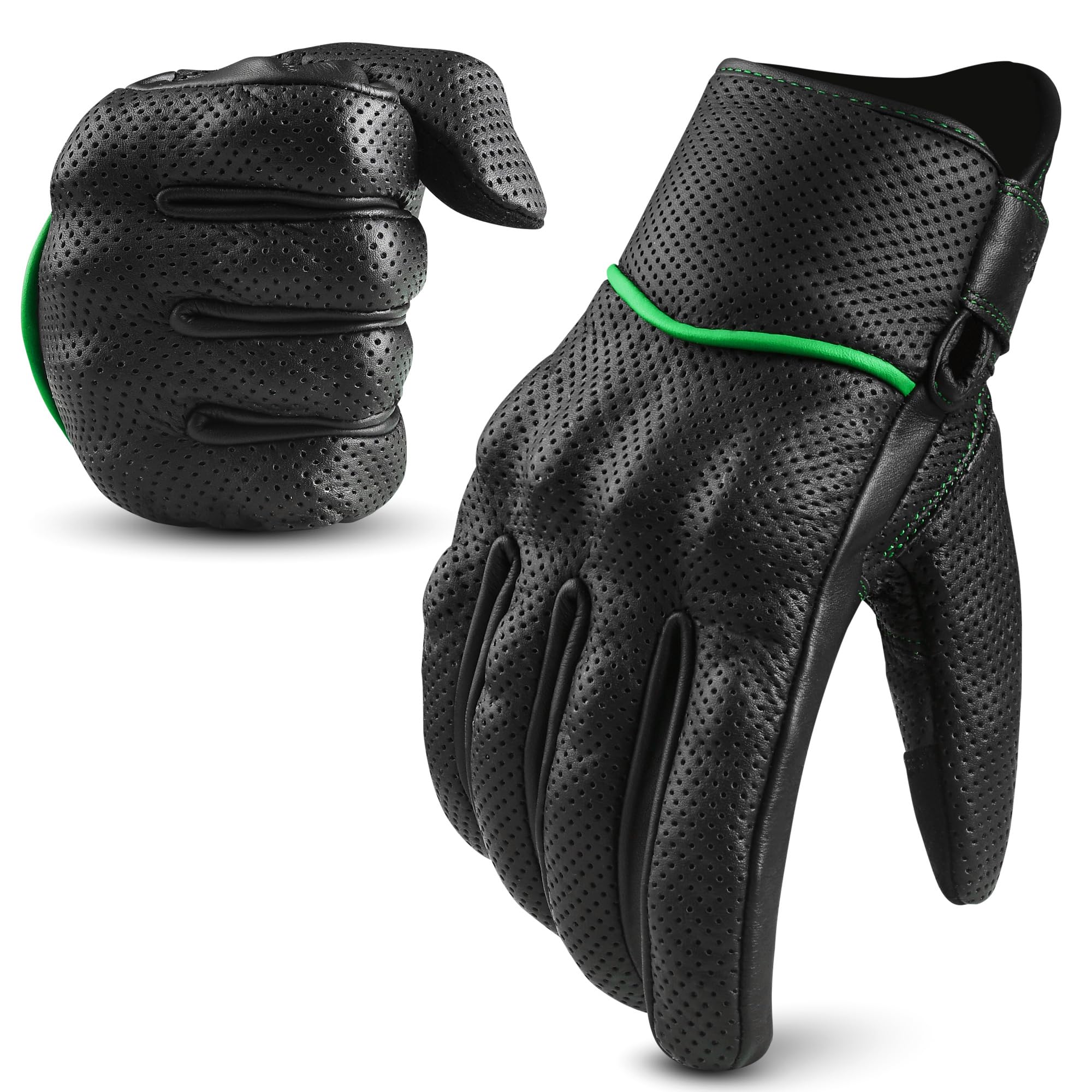 aasportx Motorcycle Gloves - Mens Leather Motorbike Gloves with Touchscreen Function - Non-Slip Pads for Men Women