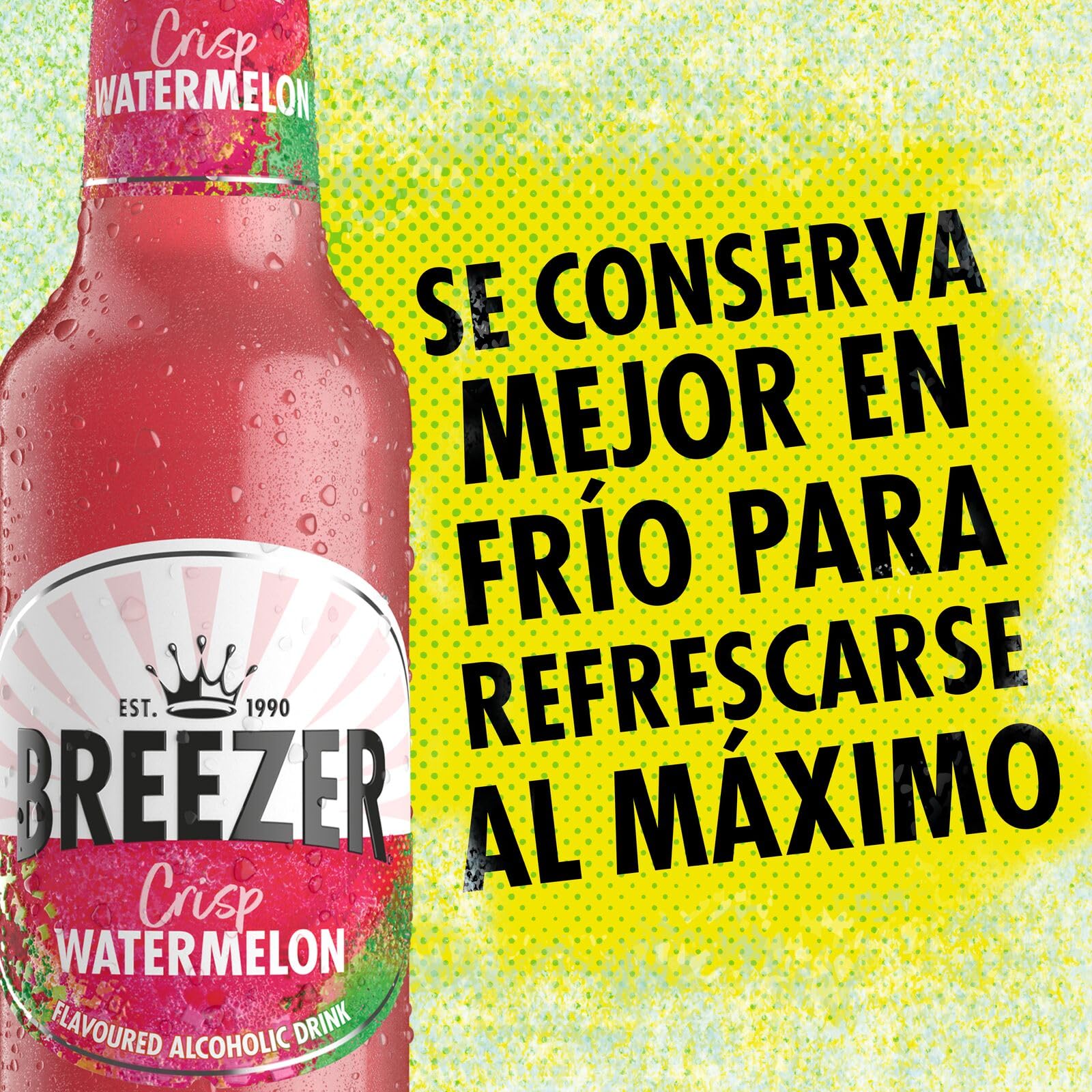 BREEZER Crisp Watermelon Bebidas Alcohólicas con Sabor a Sandía, 4% Vol., 27,5 cl / 275 ml (Pack de 24), Alcohol Premezclado Listo para Beber