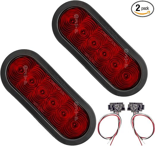 Pair of USA Made 6" Oval RED LED Stop Turn Tail Light Grommet Trailer Truck