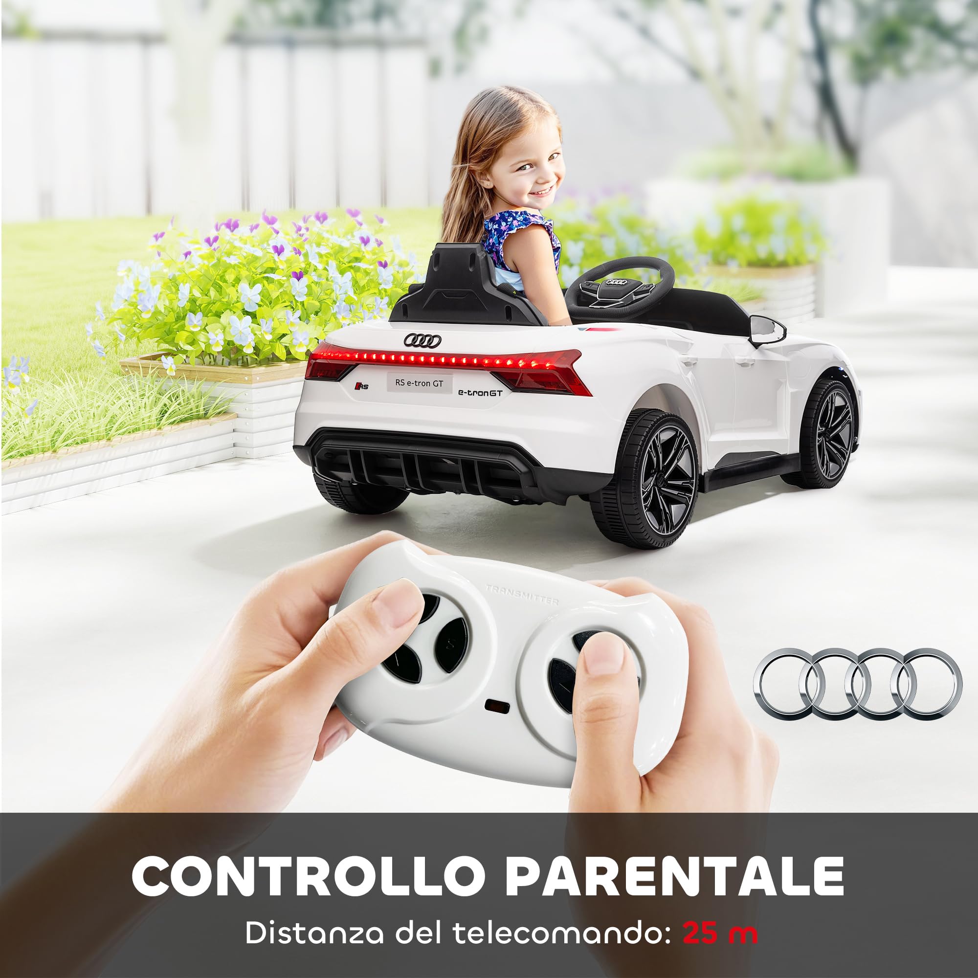 HOMCOM AUDI RS e-tron GT Macchina Elettrica per Bambini 3-5Anni, 12V Doppio Motori Auto Elettrica per Bambini 3-5km/h, Cintura di Sicurezza, Telecomando, Sospensioni, Musica, Luci LED, Clacson
