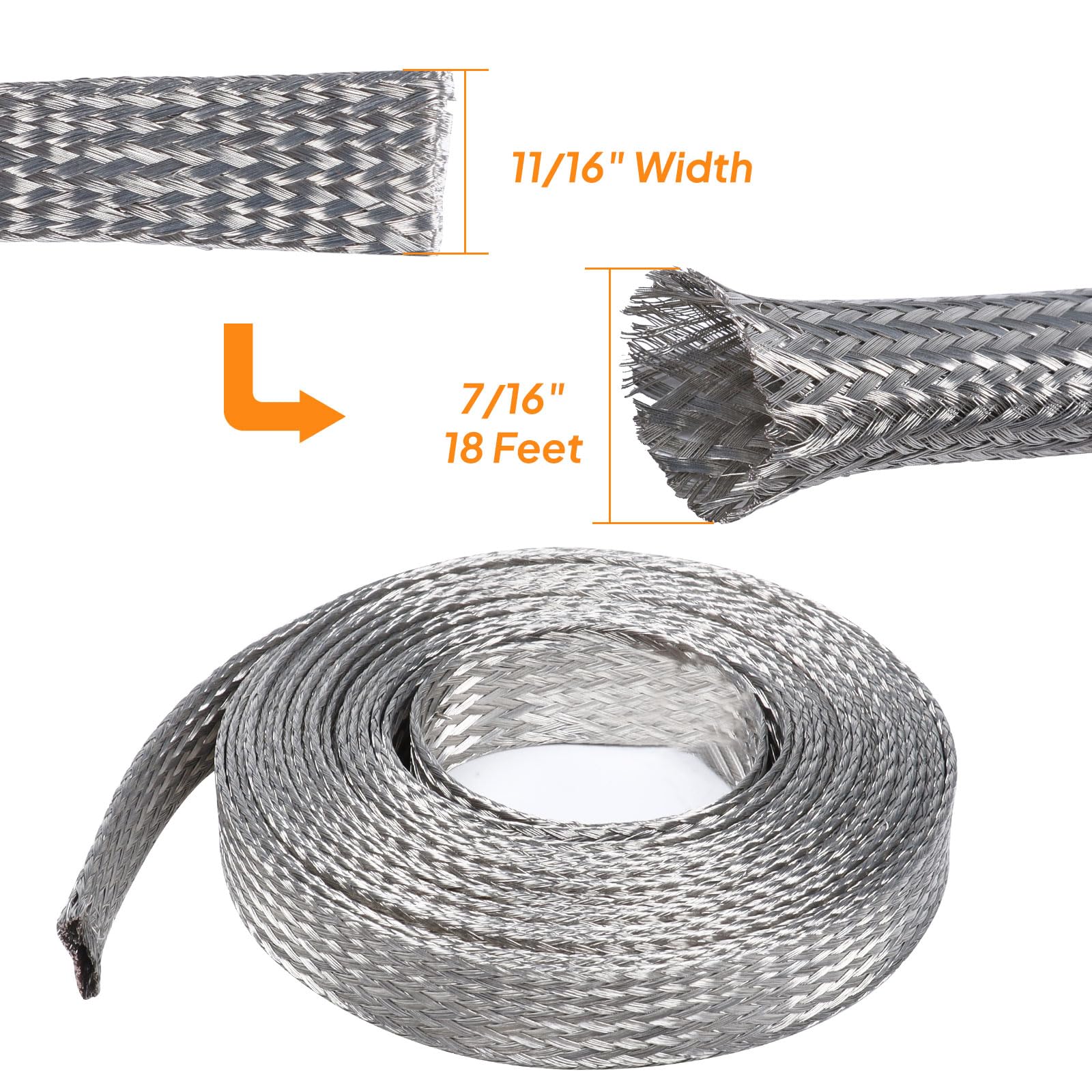 Flexible Flat Tinned Copper Braid Sleeve,Metal Mesh Radio Ground Straps,Tin Copper Metallic Shielding Harnesses Cables (11/16
