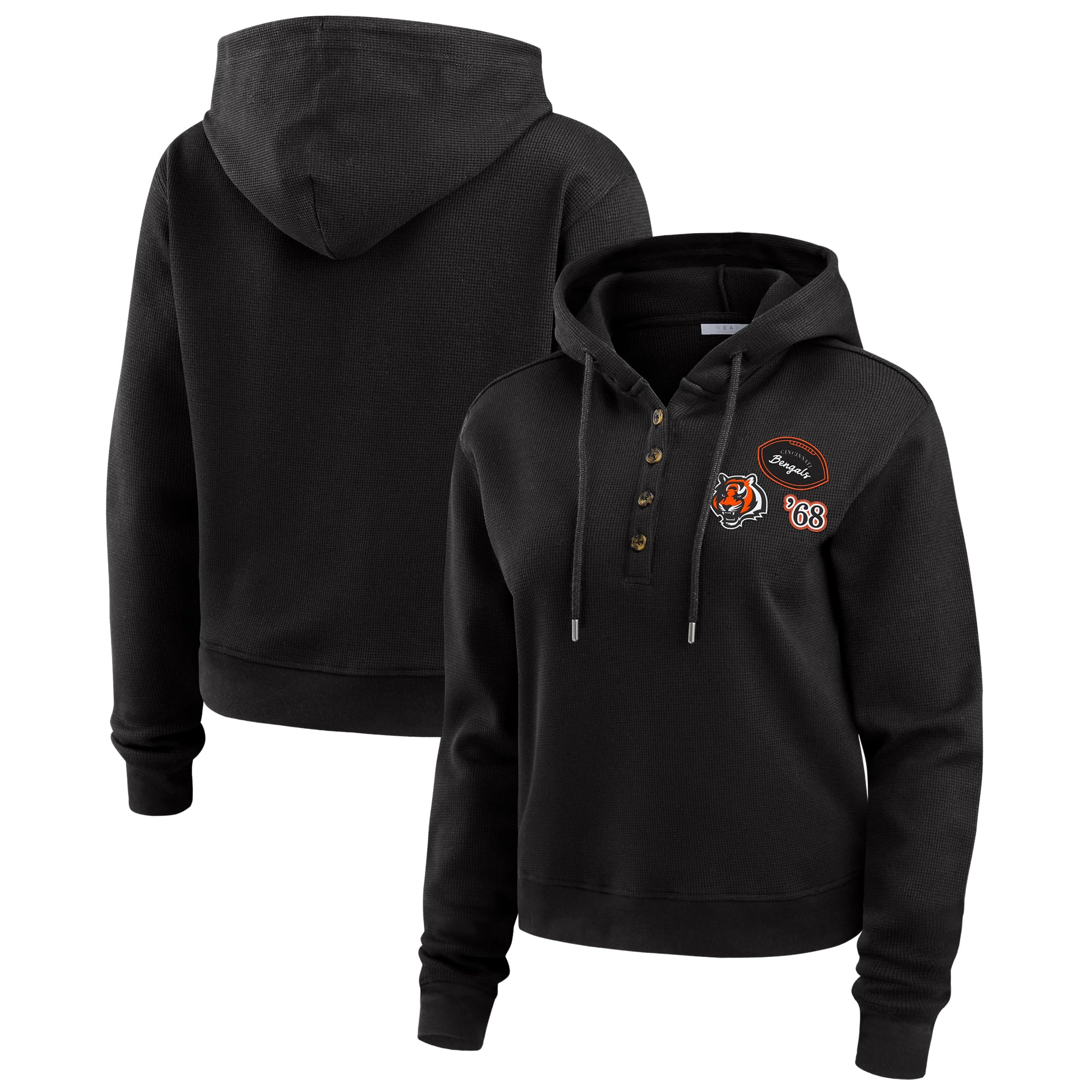 WEAR by Erin Andrews Women's Black Cincinnati Bengals Waffle Hoodie Pullover Top