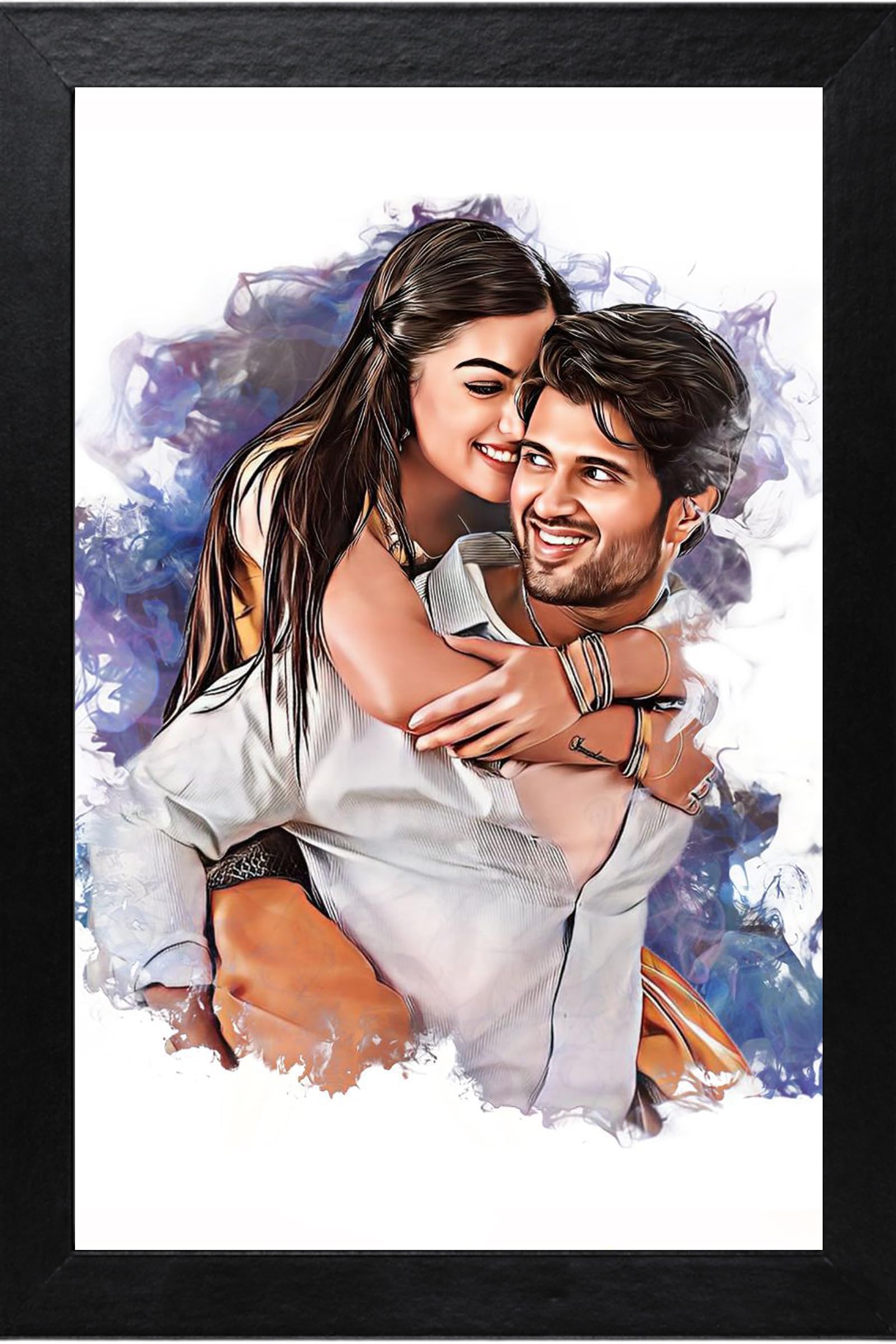 VSK Sketch Art Studio Personalized Photo Frame with Handmade Digital Sketch & Oil Painting Effect | Custom Portrait Gift for Birthday, Anniversary, Valentine’s Day, Wedding, Mother’s & Father’s Day | Black Frame