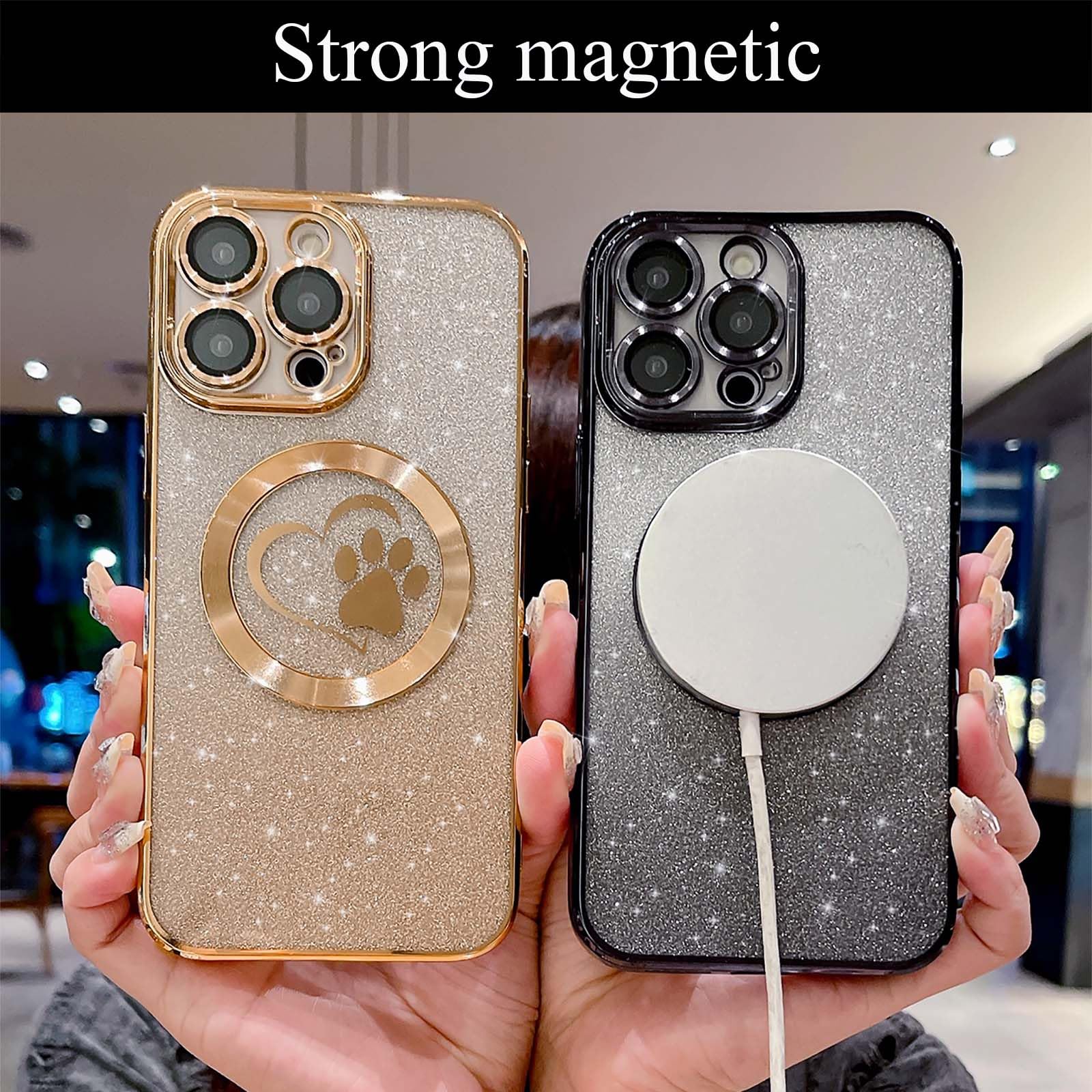 For Iphone 17 Pro Max Case, Glitter Clear Cute Paw Love Heart - View #5