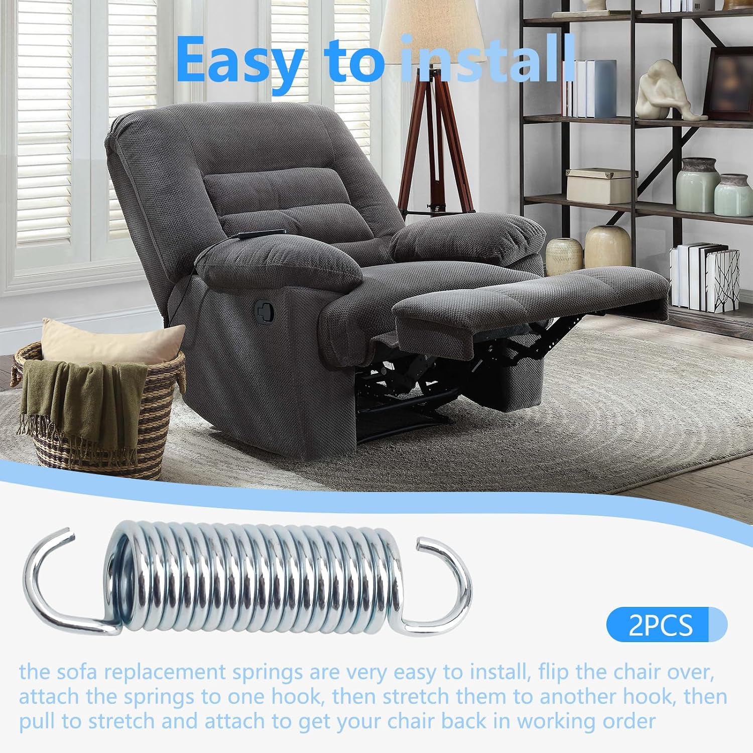 DONFON 3-1/4 Inch Extension Springs for Recliner Sofa Chair - 2 Pack | 9618 Extension Spring Replaceable, 3” Inside Hook to Hook - Mechanical Extension Springs for Recliner Sofa
