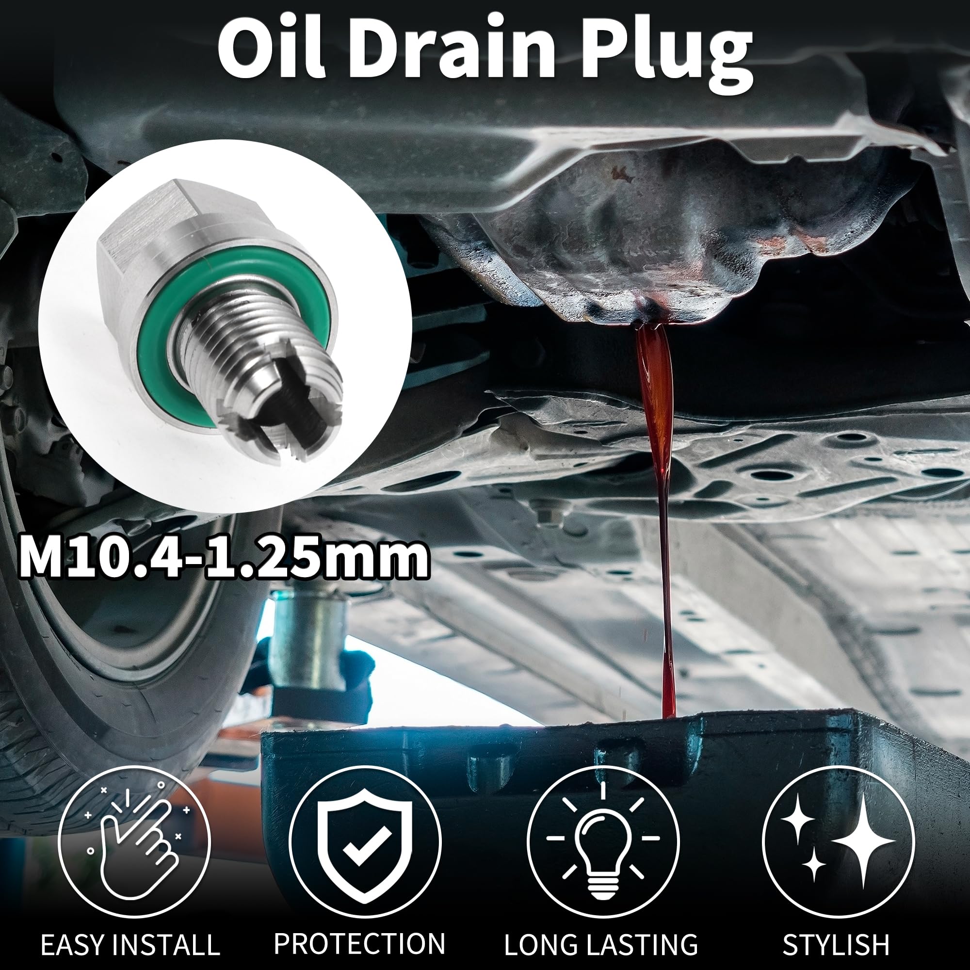 Bullone Di Scarico Olio Antisperdite 1pc Riparazione Filo | Rame Acciaio Inossidabile. Filettatura M10.4-1.25mm. Per Chevrolet, Per Ford. Include 1 Chiave, 2 O Ring, 3 Guarnizioni.