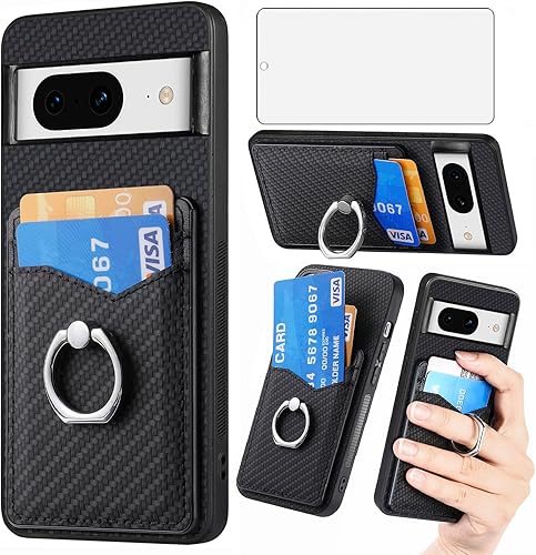 Asuwish Funda de teléfono para Google Pixel 8 5G con protector de pantalla de vidrio templado y soporte de anillo delgado, soporte para tarjeta de