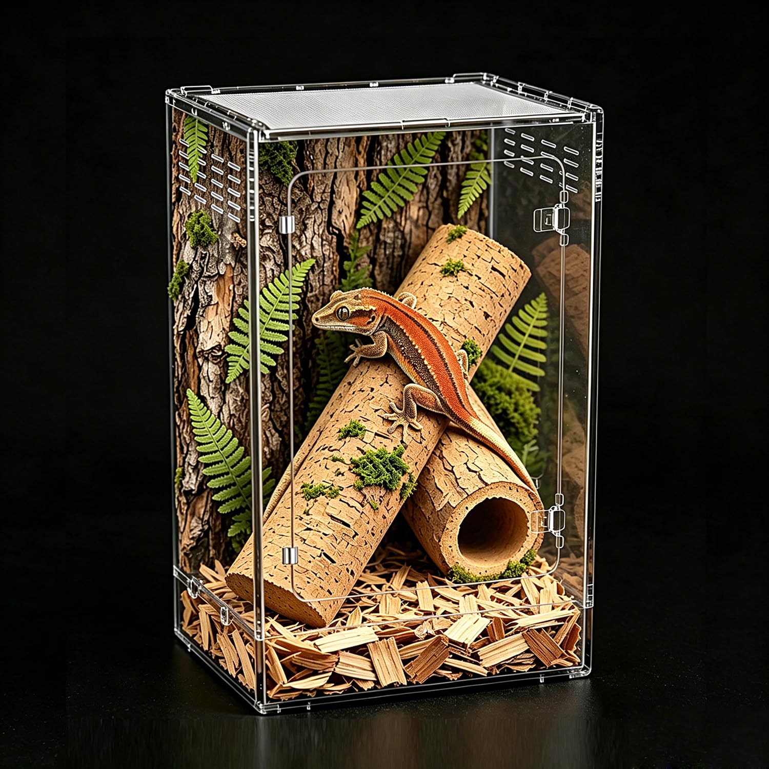 Terrario Alto para Reptiles, 11 GAL, hábitat de 12"x12"x18" con Puerta Frontal y ventilación Superior con Pantalla para Geckos, Ranas arborícolas, Camaleones y Dragones barbudos