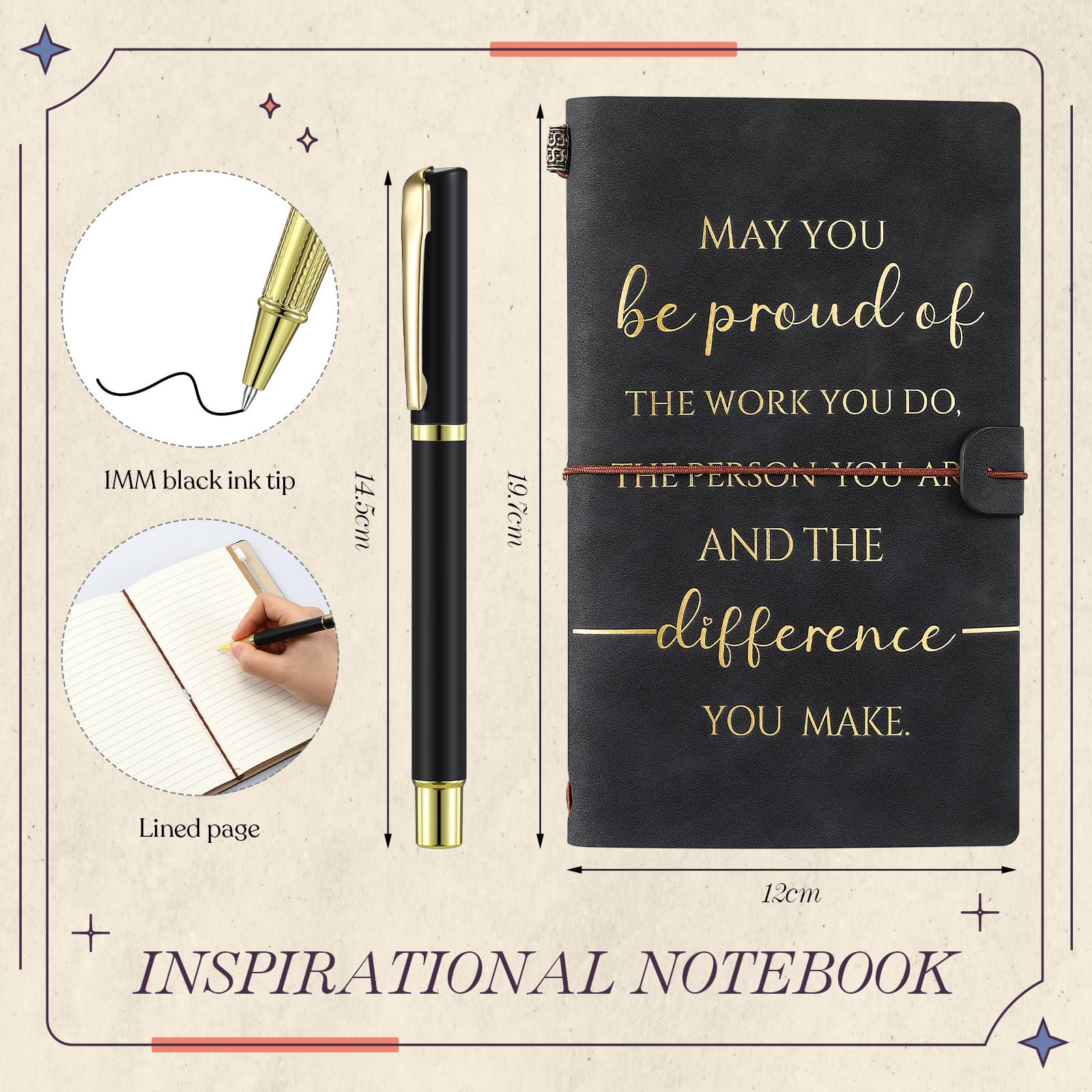 Tenare 2 Pcs Christmas Thank You Gift for Colleagues Women Teacher Leaving Gifts Employee Appreciation Inspirational Notebook Ballpoint Pen Leather Notepad A5 Award for Coworker Volunteer(Black) - Image 3