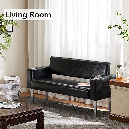 Miniatura 9 de Asiento de banco para sala de espera, sillas de oficina de recepción de salón, sillas de vestíbulo de invitados resistentes con 2 portavasos para