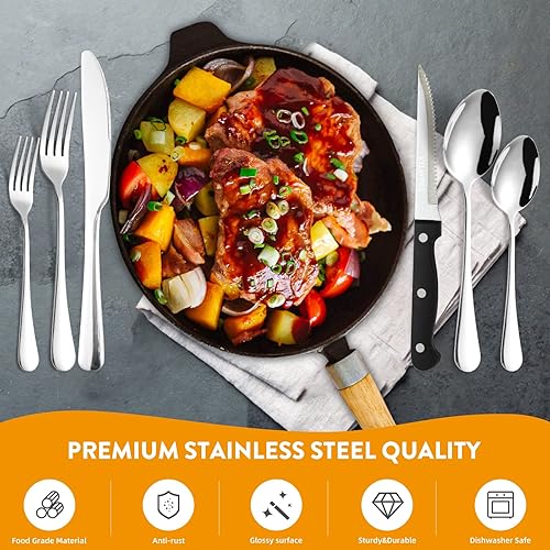 Miniatura 3 de Kitware Juego de cubiertos de 48 piezas con organizador de cajones para 8 juego de cubiertos de ley con bandeja juego de cubiertos de acero