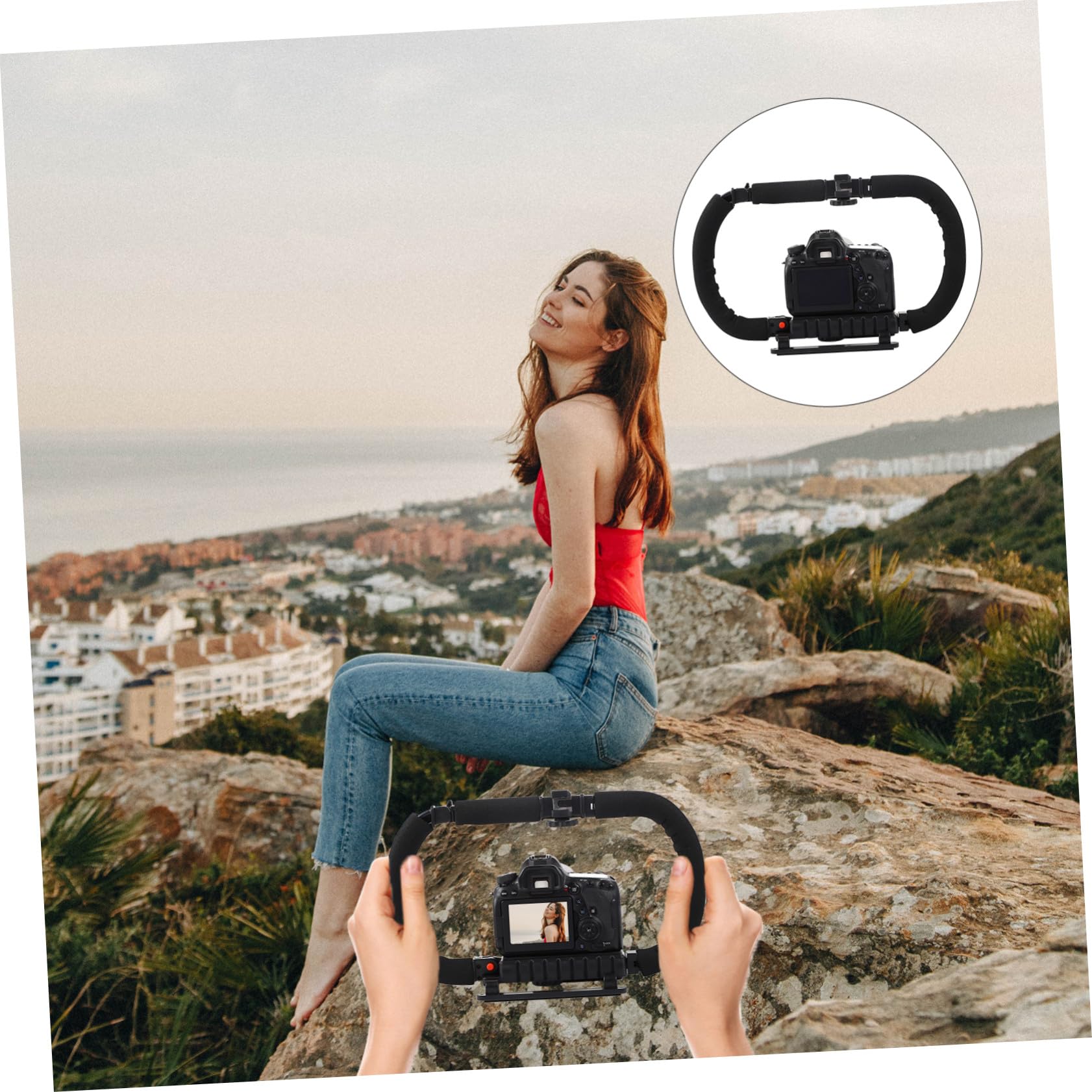 TEHAUX Stabilizzatore Fotocamera Portatile Impugnatura in Spugna, Staffa Supporto 1/4 Pollici e 3 Porte Hot Shoe per DSLR e Smartphone
