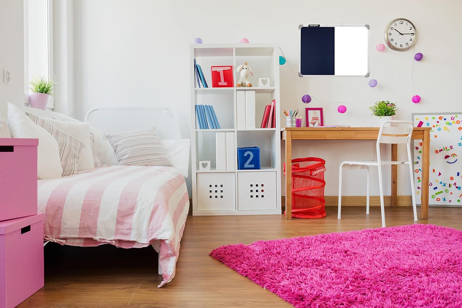 2x2 ft.Combination Board Whiteboard + Blue Notice/Bulletin/Pin-up Board with Duster, Marker, 30 Push up Notice Pins for Home, Office & School, Aluminium Frame (60x60 Cms)`