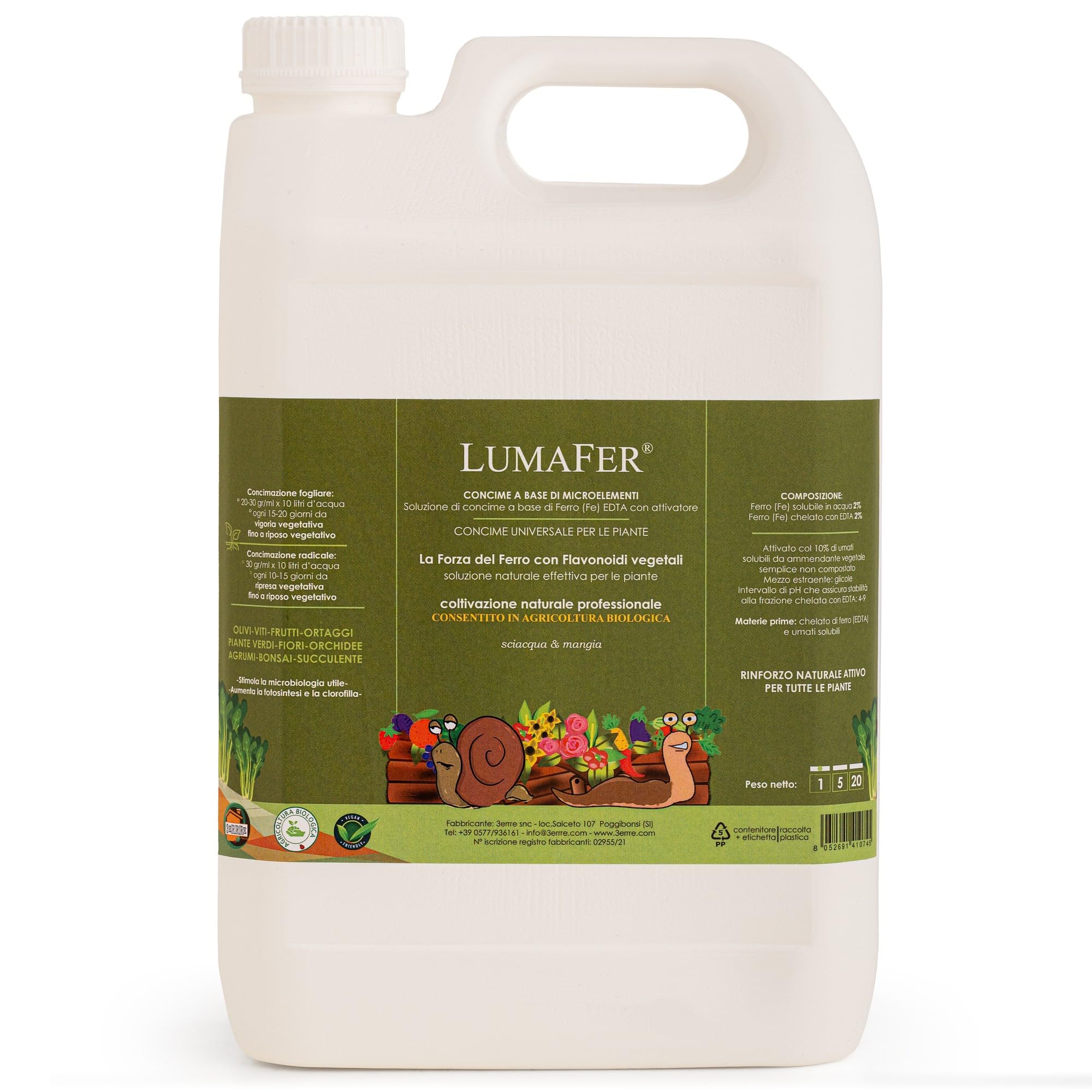 LUMAFER® Concime Antilumaca Concentrato 5 Kg | Anti Lumache per Orto, Giardino e Piante | Repellente Lumache e Limacce con Ferro e Umati | Per Uso Fogliare